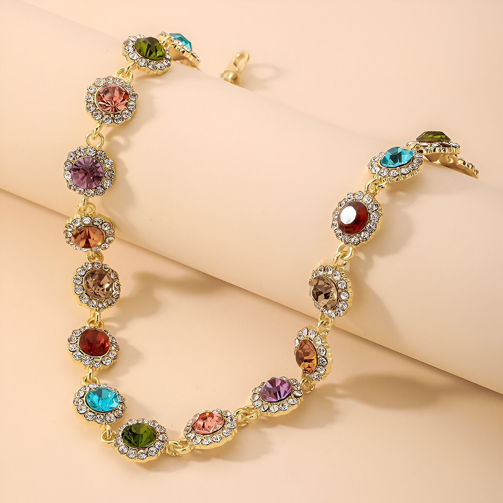 Choker femme doré à pierres multicolores, bijou fantaisie éclatant pour femme, modèle Cristina