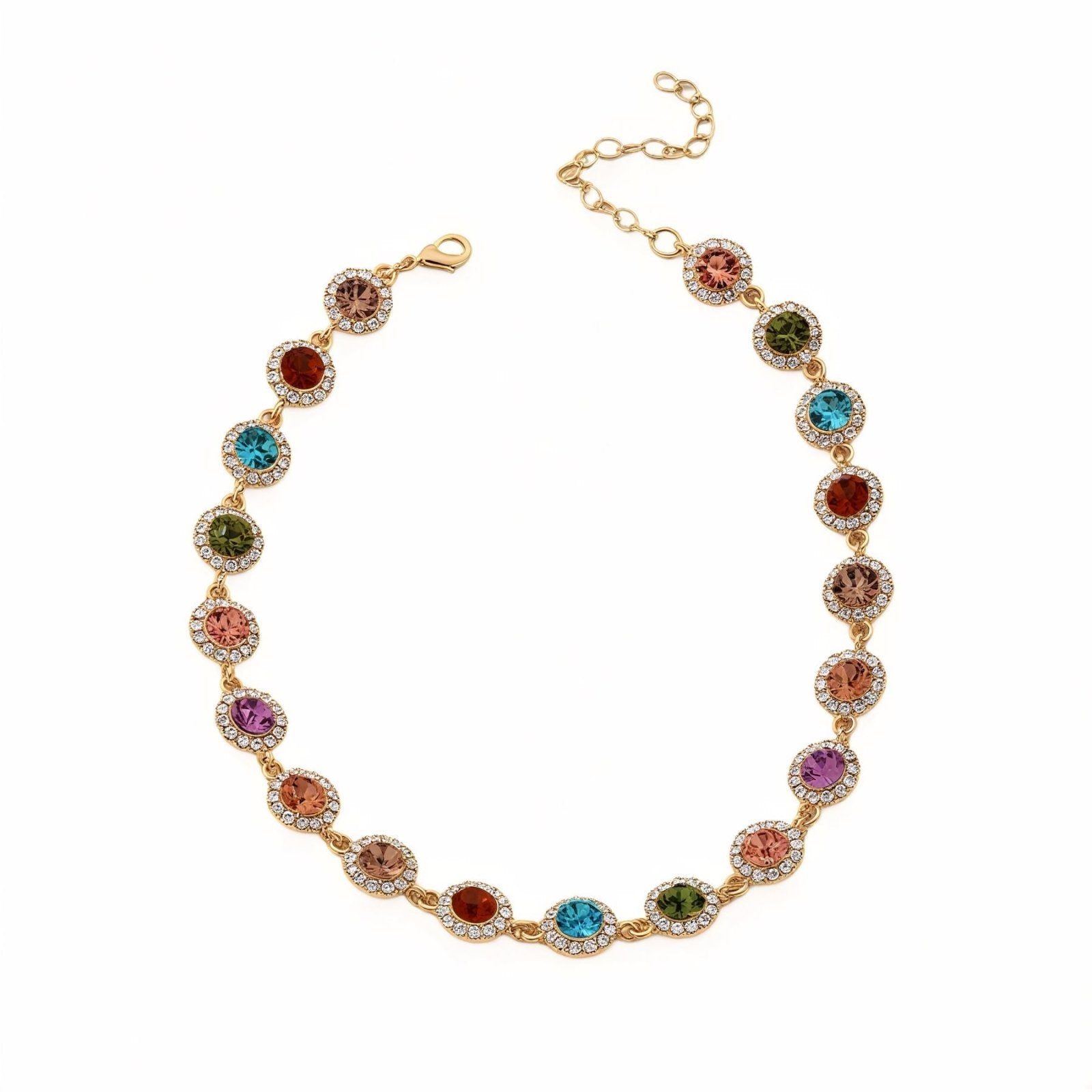 Choker femme doré à pierres multicolores, bijou fantaisie éclatant pour femme, modèle Cristina