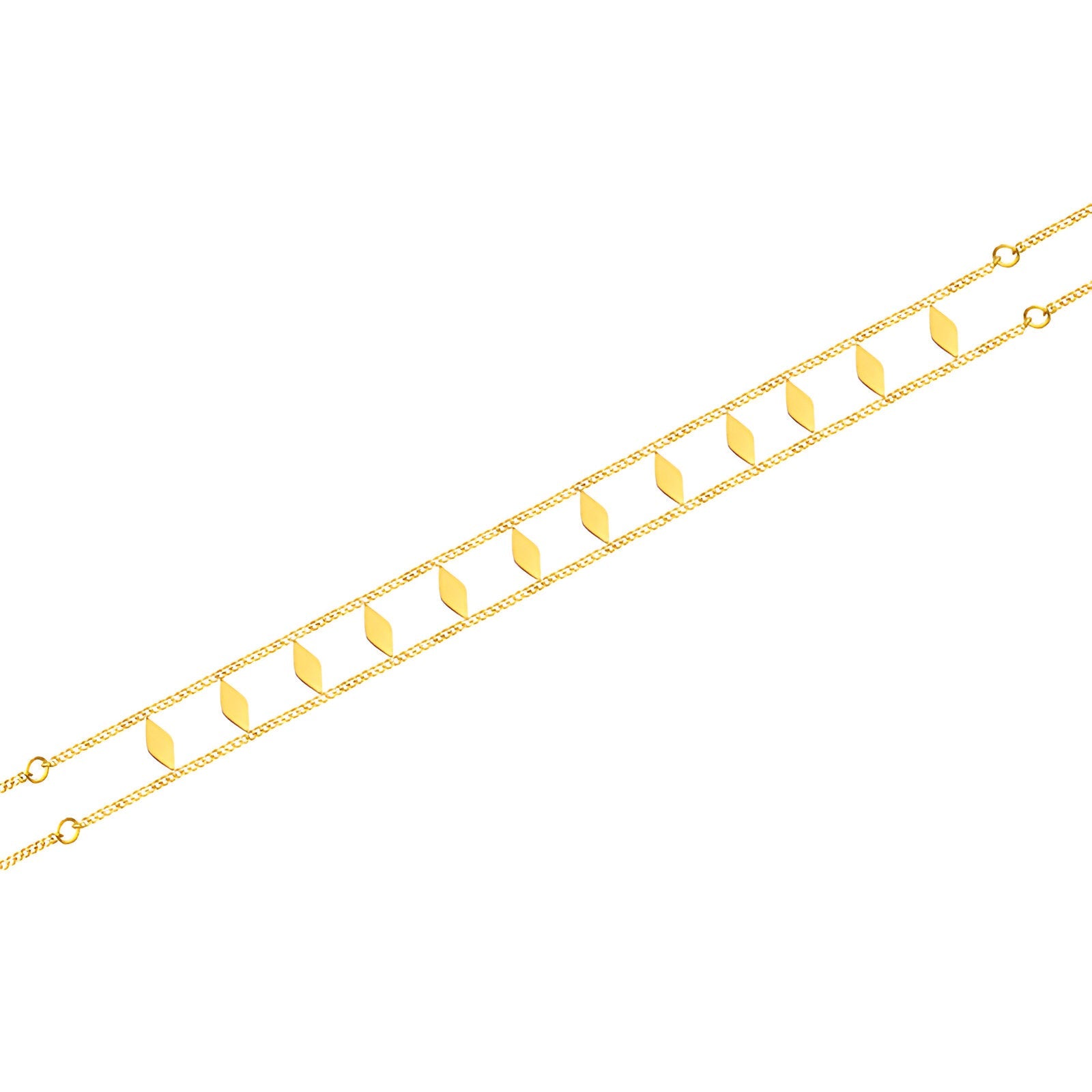 Choker graphique en acier, double chaîne fine et éléments losanges, modèle Nathalia