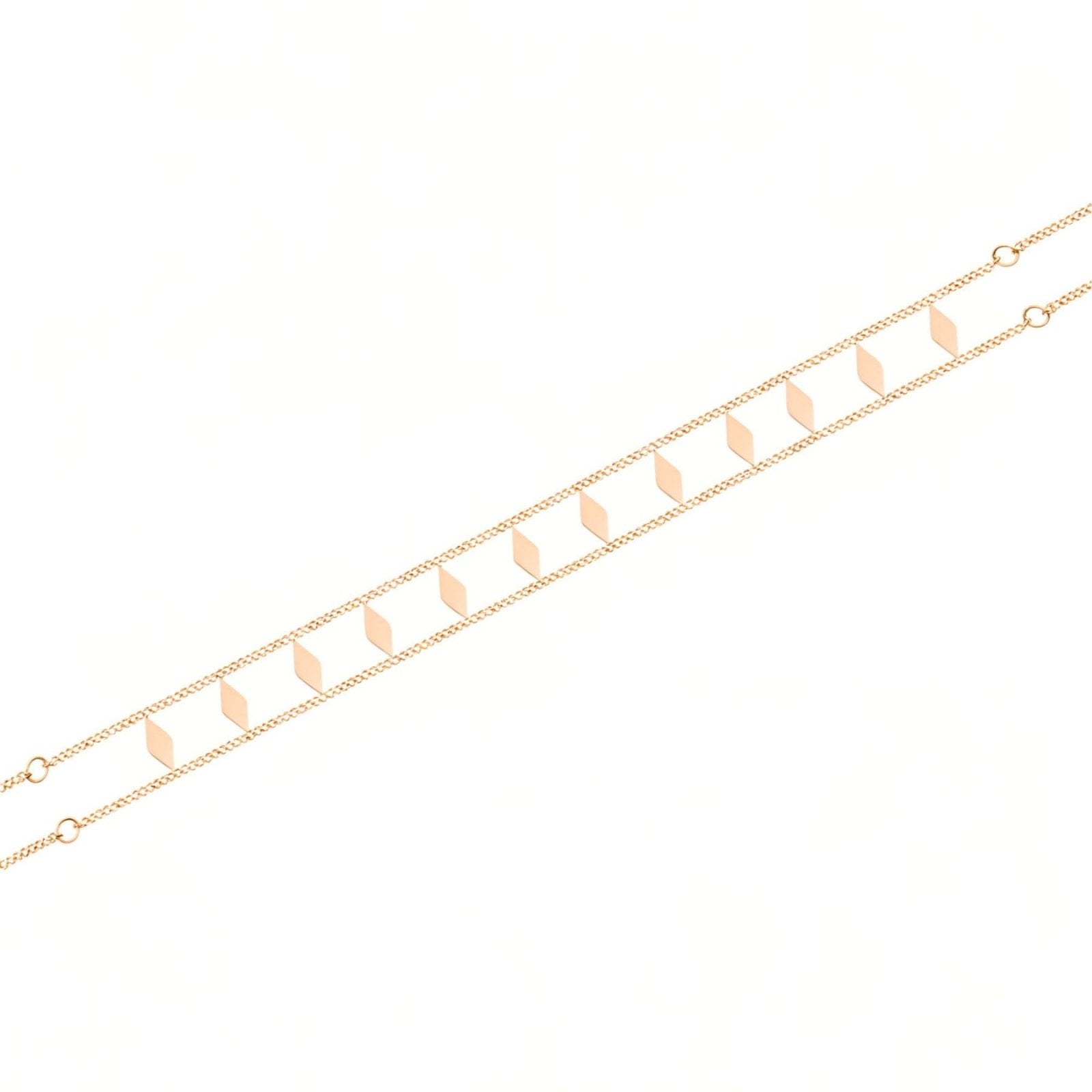 Choker graphique en acier, double chaîne fine et éléments losanges, modèle Nathalia