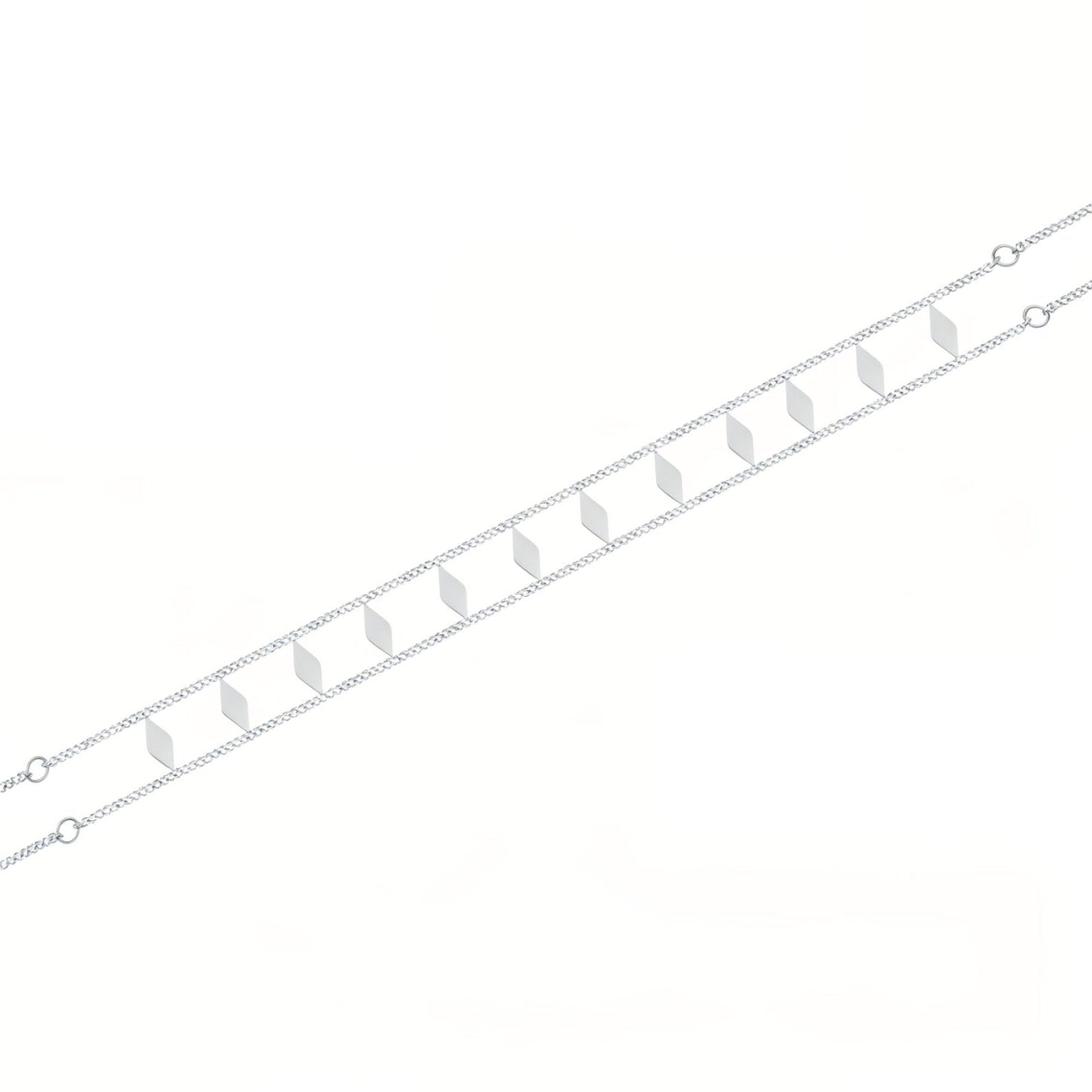 Choker graphique en acier, double chaîne fine et éléments losanges, modèle Nathalia