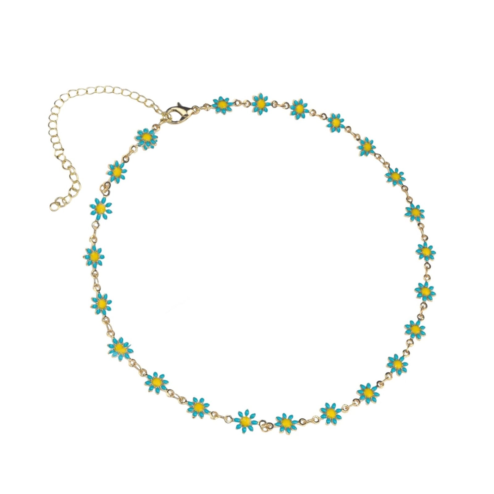 Choker marguerites émaillées, chaine réglable, style floral, modèle Angelica