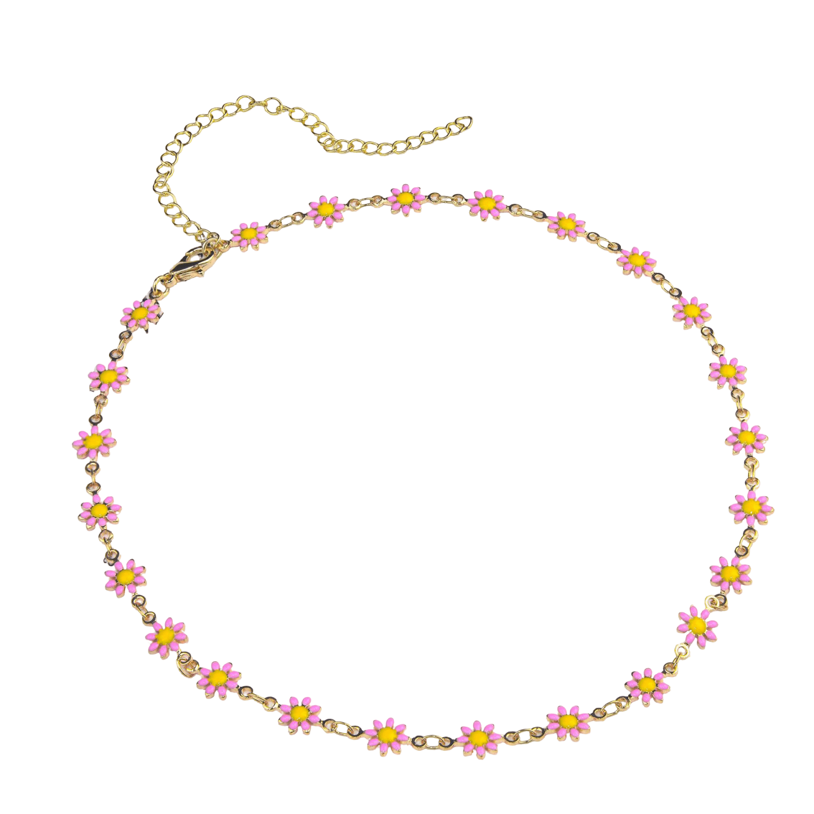 Choker marguerites émaillées, chaine réglable, style floral, modèle Angelica