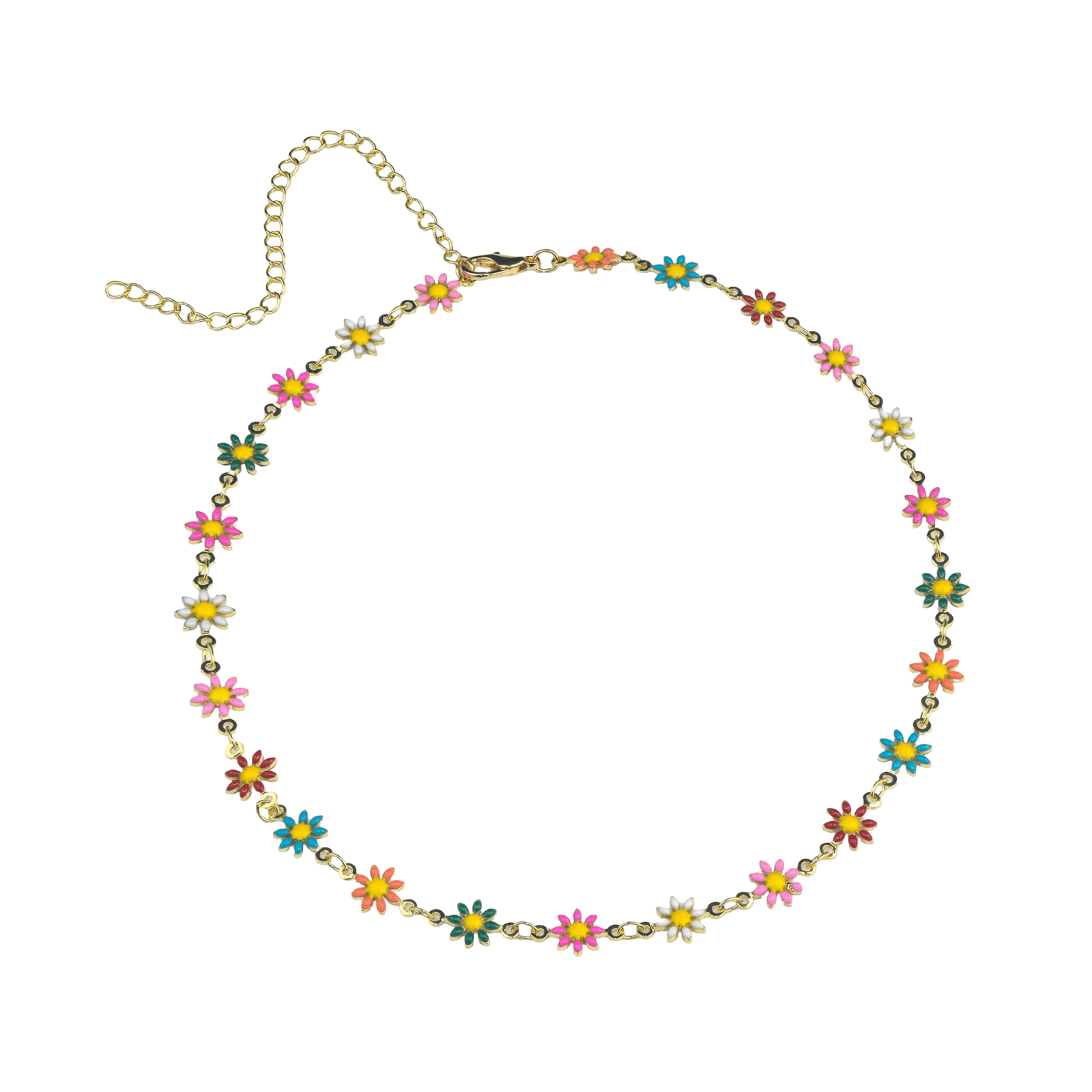 Choker marguerites émaillées, chaine réglable, style floral, modèle Angelica