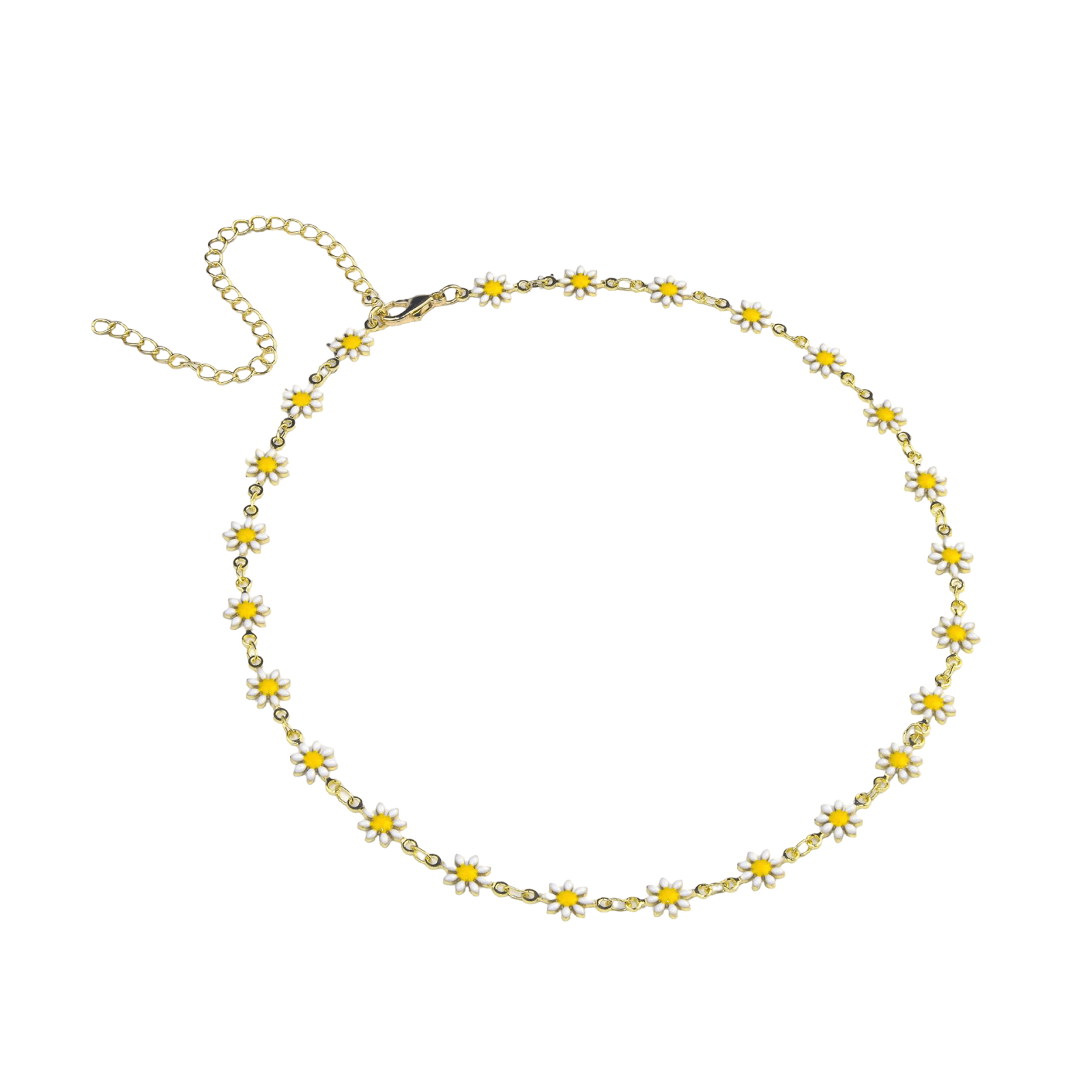 Choker marguerites émaillées, chaine réglable, style floral, modèle Angelica