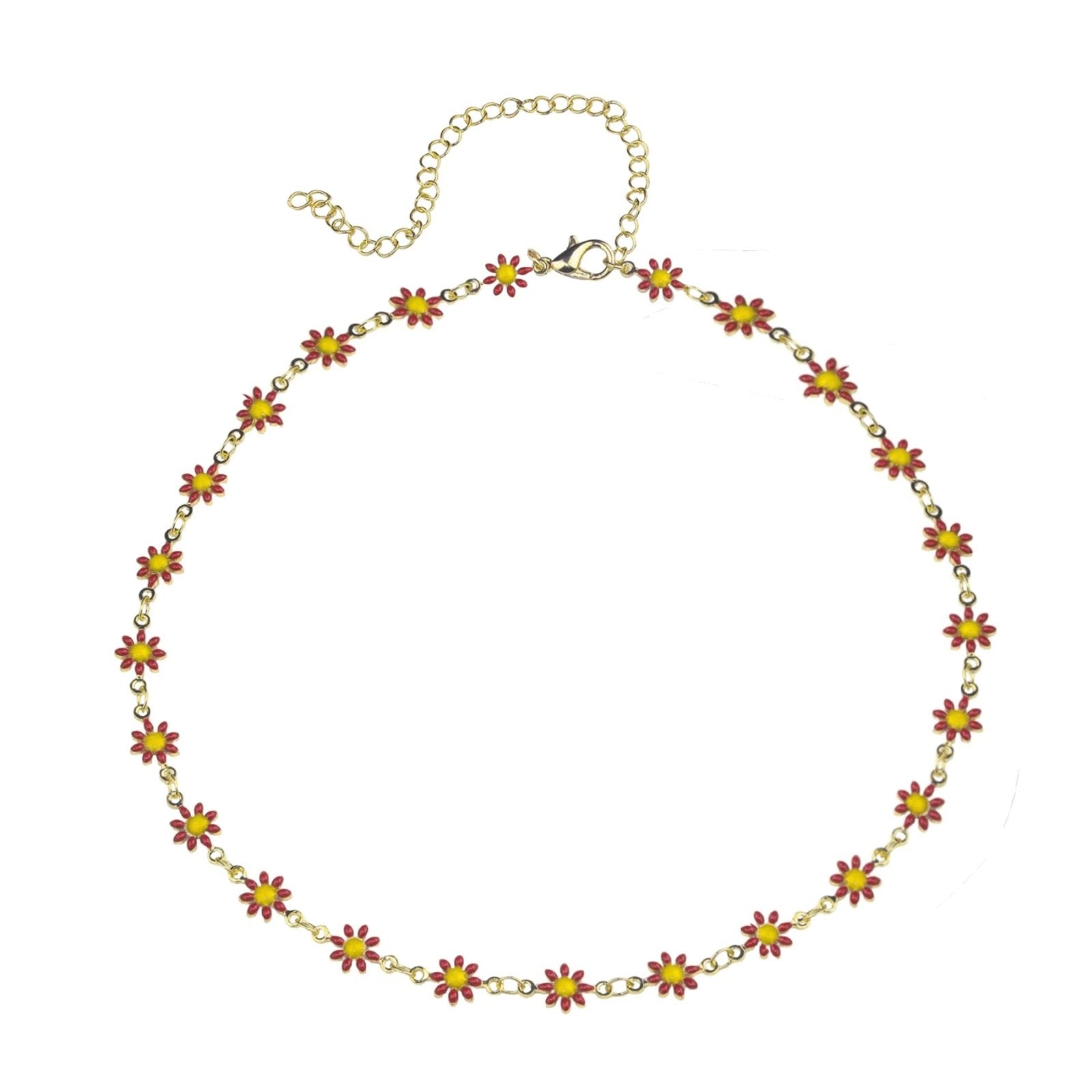 Choker marguerites émaillées, chaine réglable, style floral, modèle Angelica
