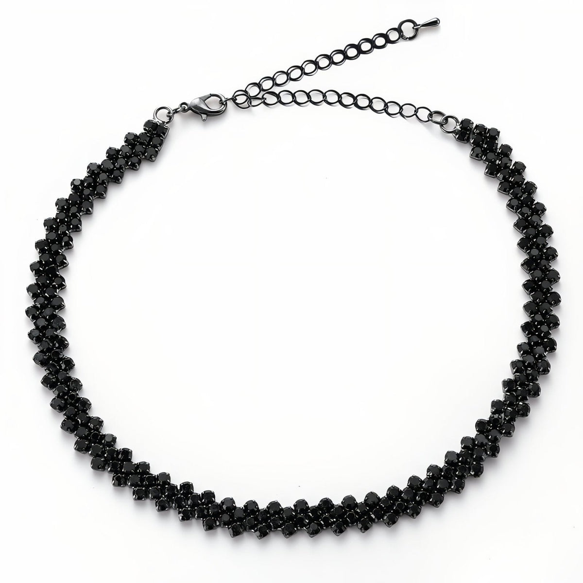 Collier Ras Du Cou - Métal Et Strass Noirs Et Gris - Réf. J182 - Occasion Bon état D'usage