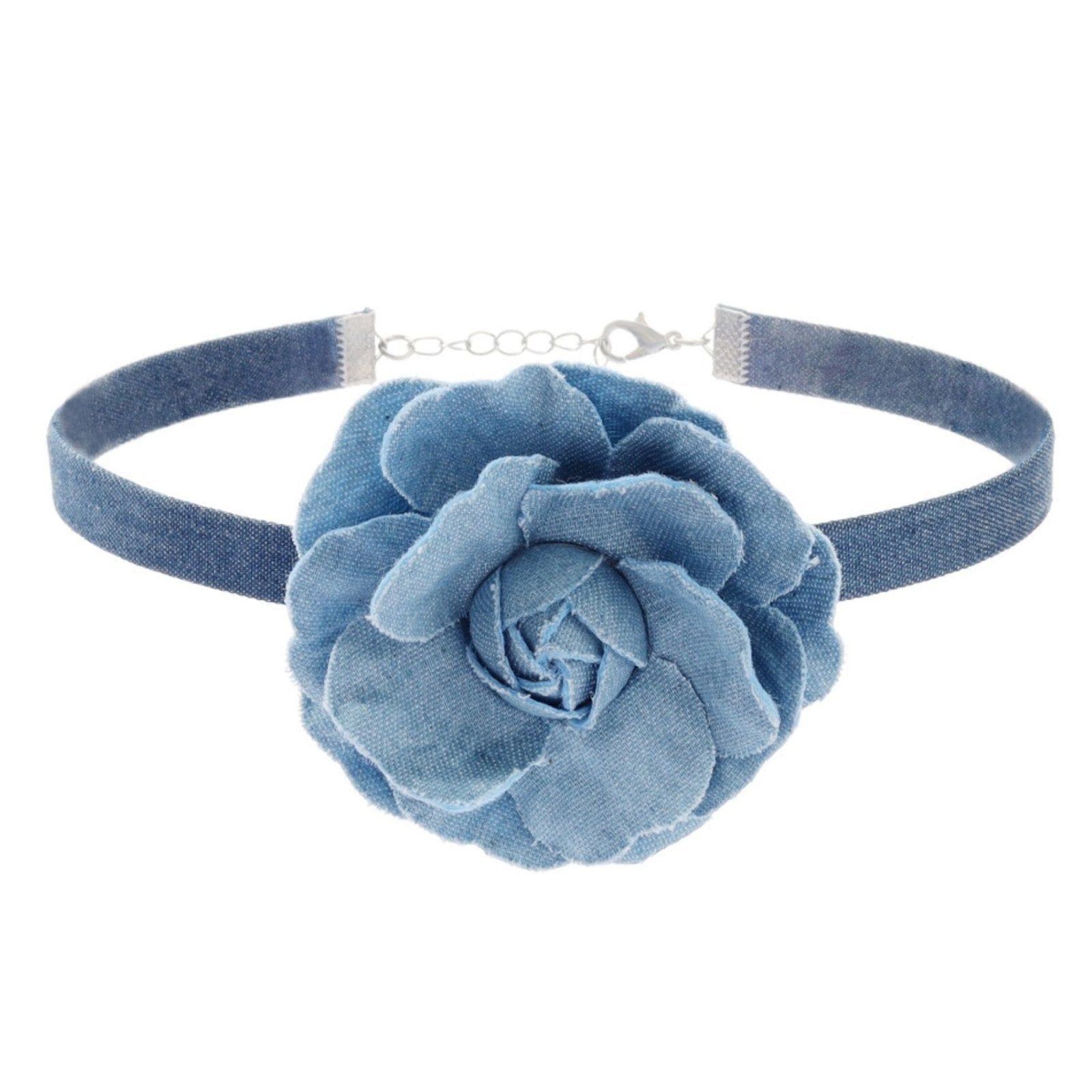 Choker ras - du - cou femme, fleur en jean bleu, tissu denim élégant style Y2K
