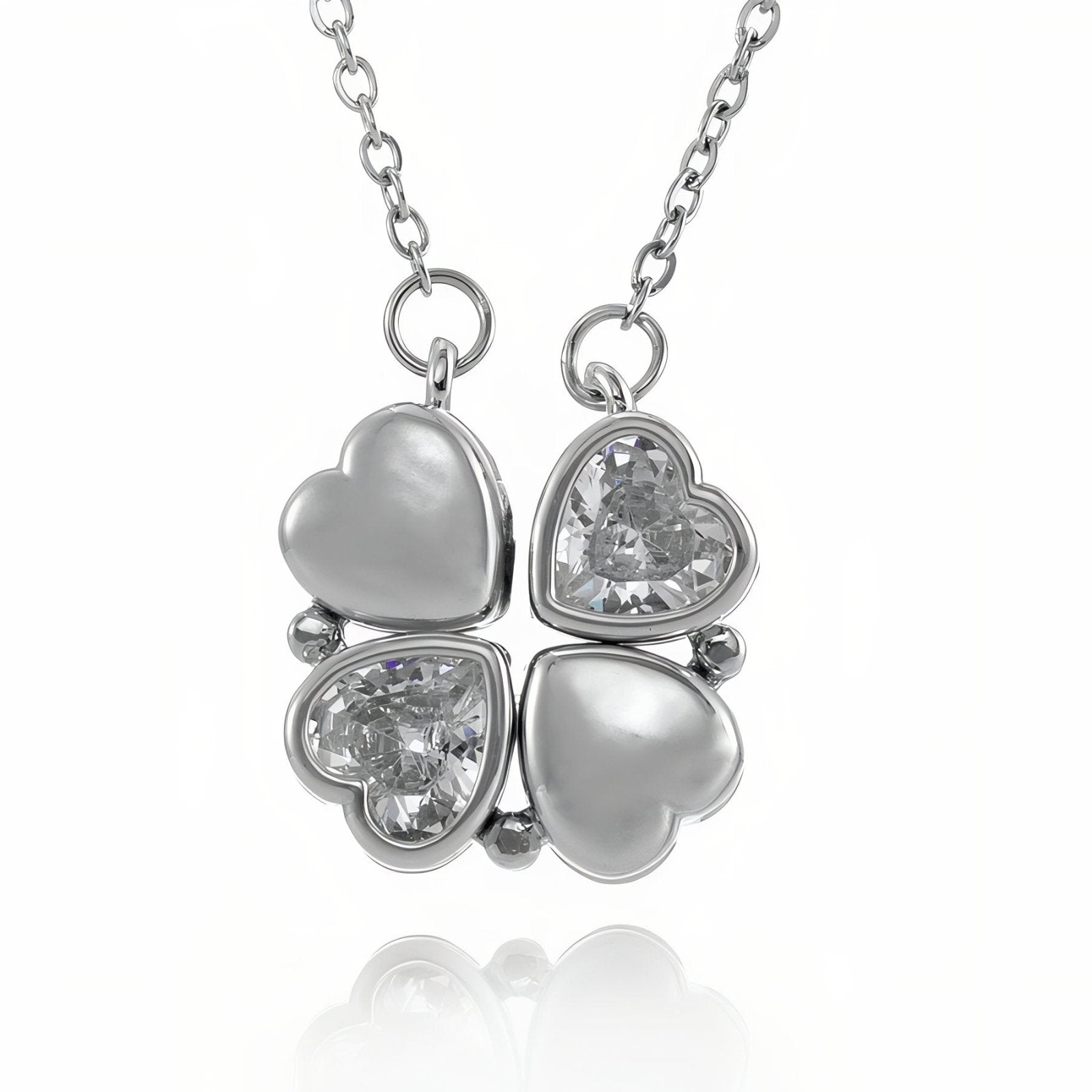 Collier 2 - en - 1, trèfle à 4 cœurs dorés, chaîne en acier inoxydable, modèle Sana