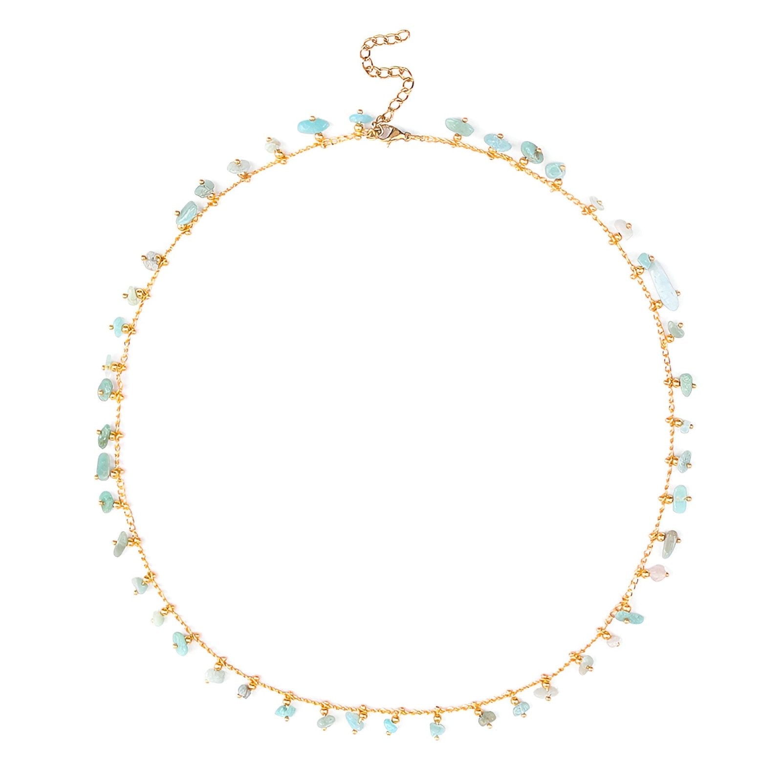 Collier à breloques en pierres naturelles, version amazonite ou quartz rose, esprit vintage chic, modèle Capucine