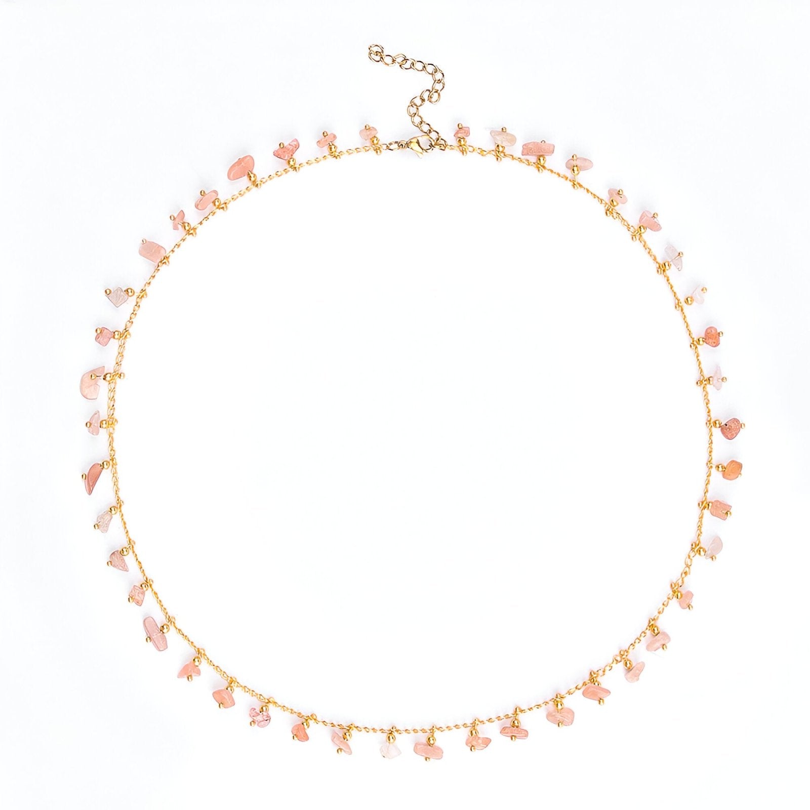 Collier à breloques en pierres naturelles, version amazonite ou quartz rose, esprit vintage chic, modèle Capucine