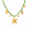 Collier à breloques pour femme, en acier inoxydable doré, cordon vert avec pendentif papillon et charms floraux