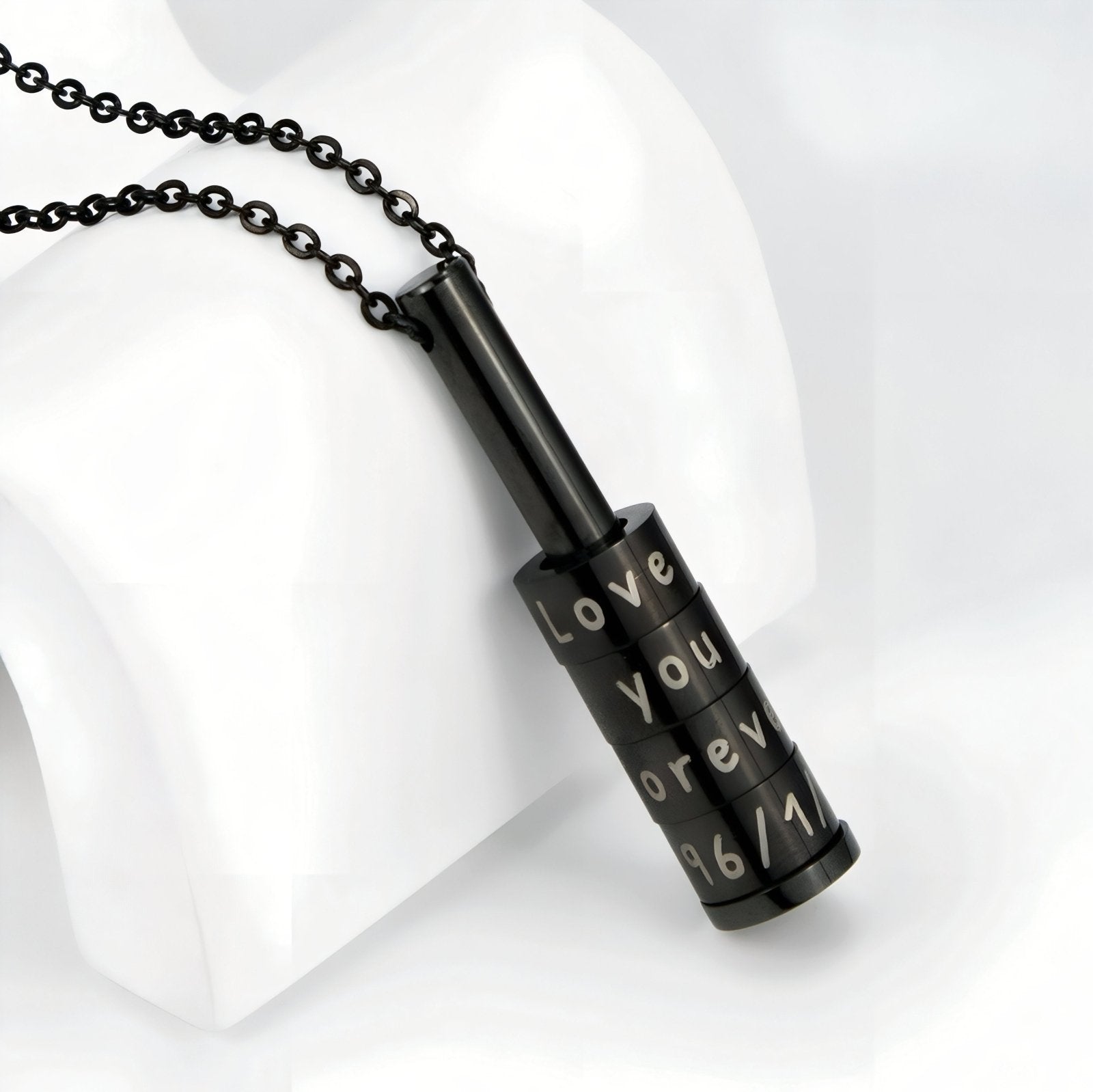 Collier à graver en acier inoxydable unisexe, cylindre rotatif, date ou prénom, modèle Bottle