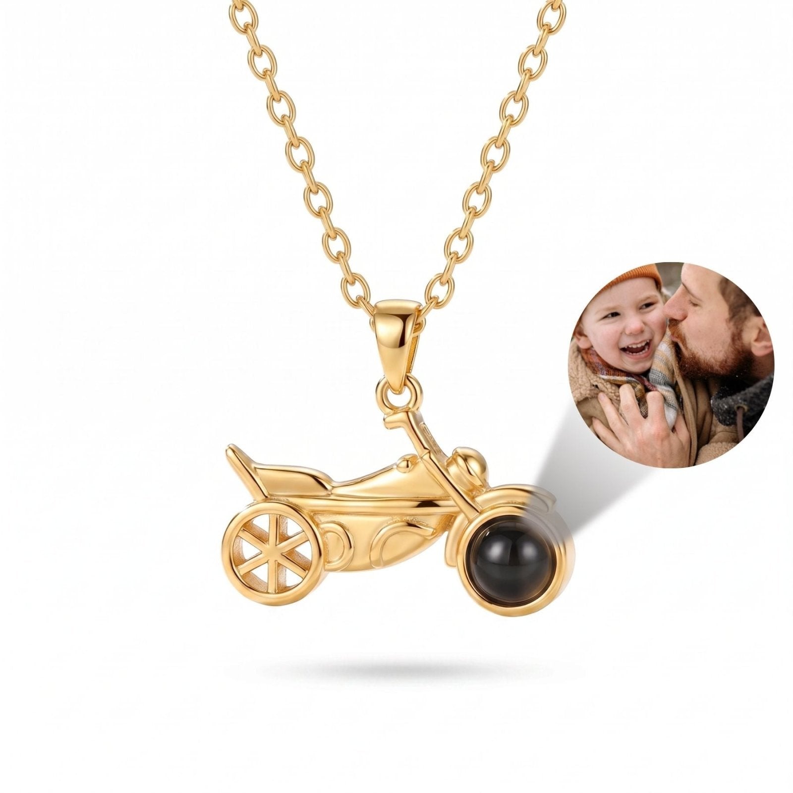 Collier à pendentif moto, projection photo personnalisée, idée cadeau