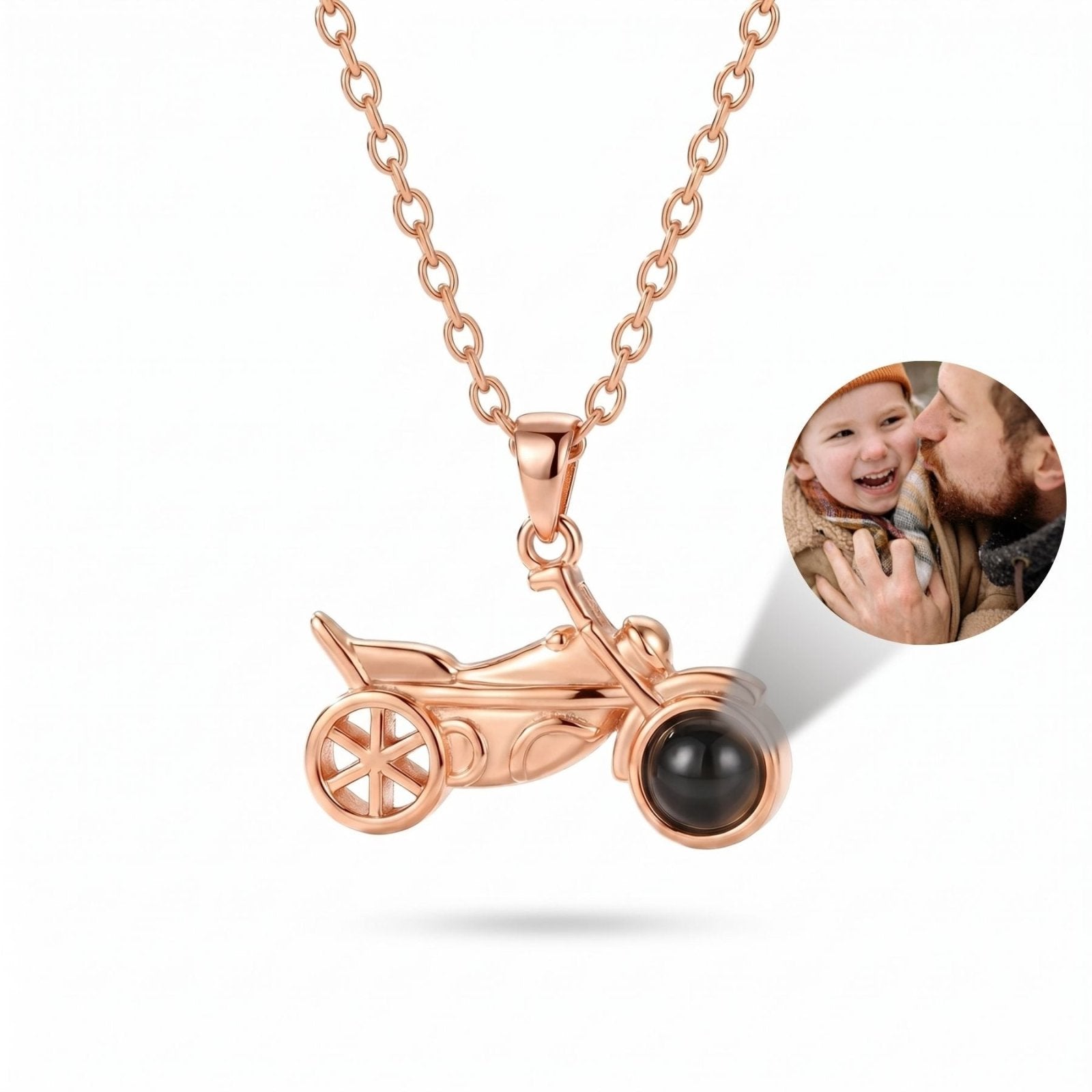 Collier à pendentif moto, projection photo personnalisée, idée cadeau