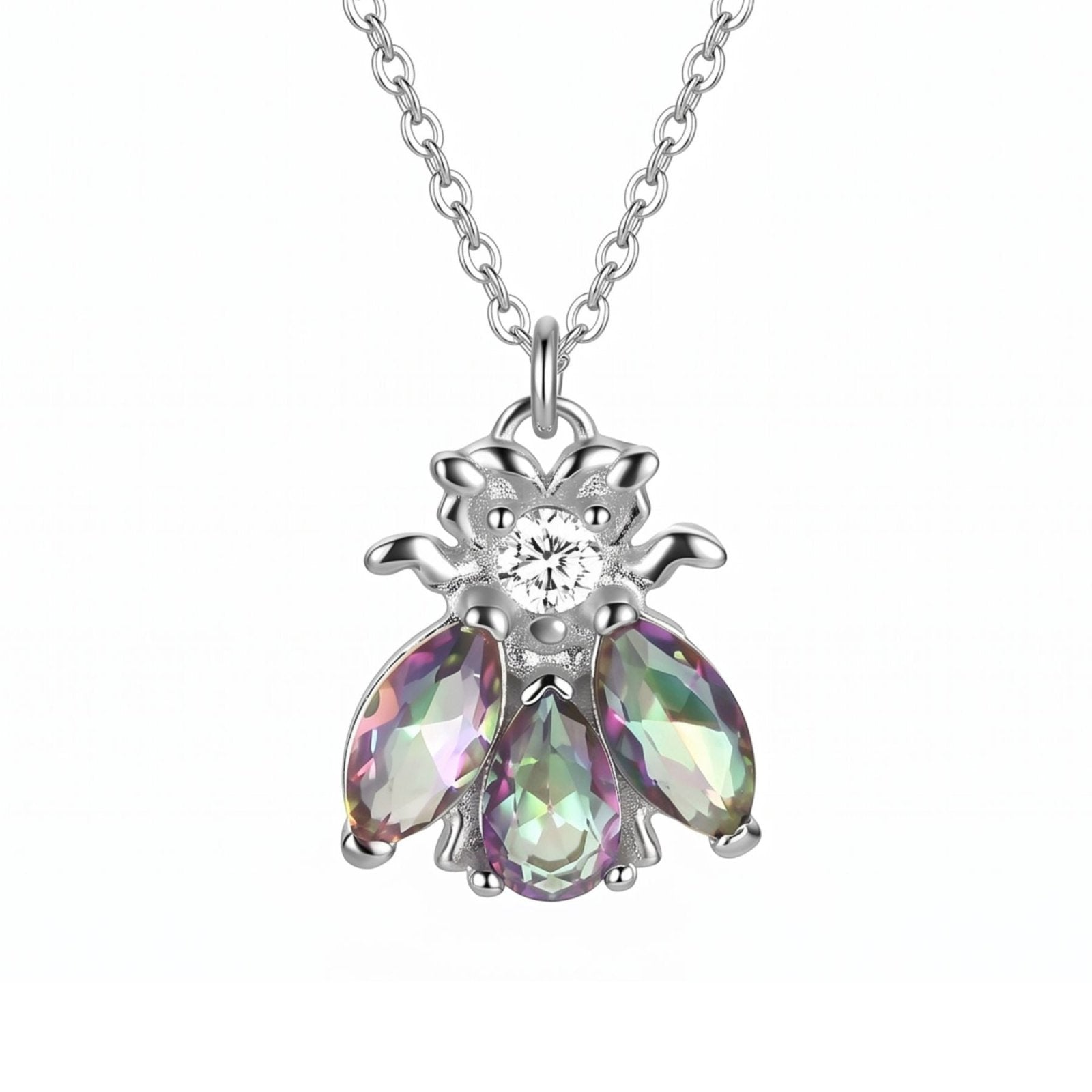 Collier abeille pour femme, en argent 925, avec pierres colorées