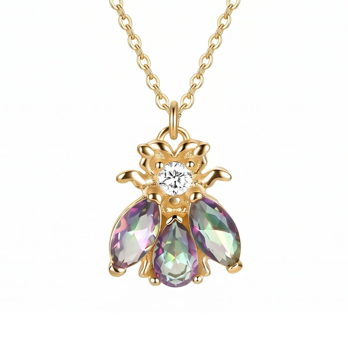 Collier abeille pour femme, en argent 925, avec pierres colorées