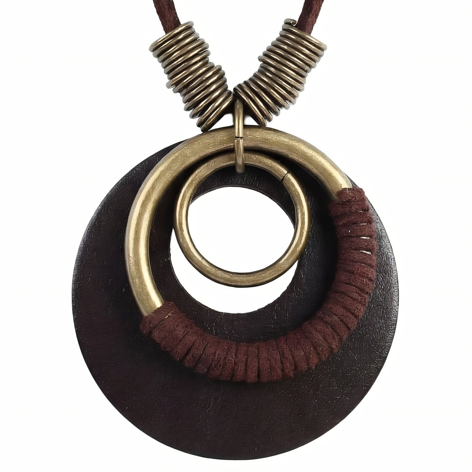 Collier africain en bois, avec pendentif rond, en alliage métallique, cordon ajustable, style bohème