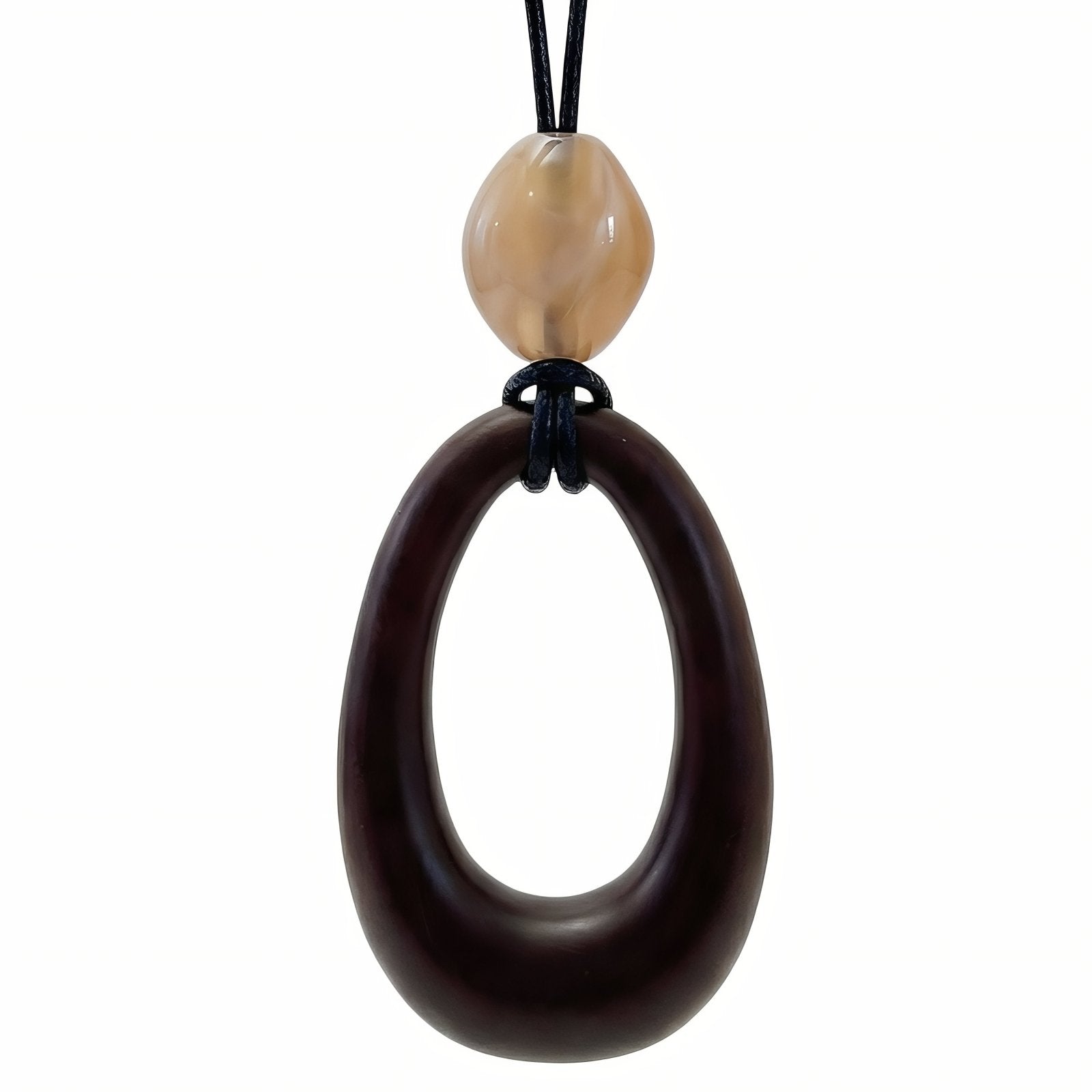 Collier africain en bois naturel, avec pendentif ovale et résine, cordon ajustable
