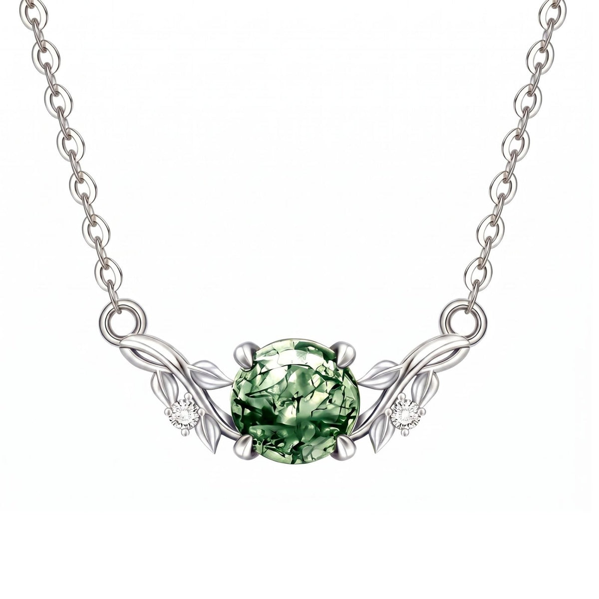 Collier agate verte pour femme, en argent 925, motif floral