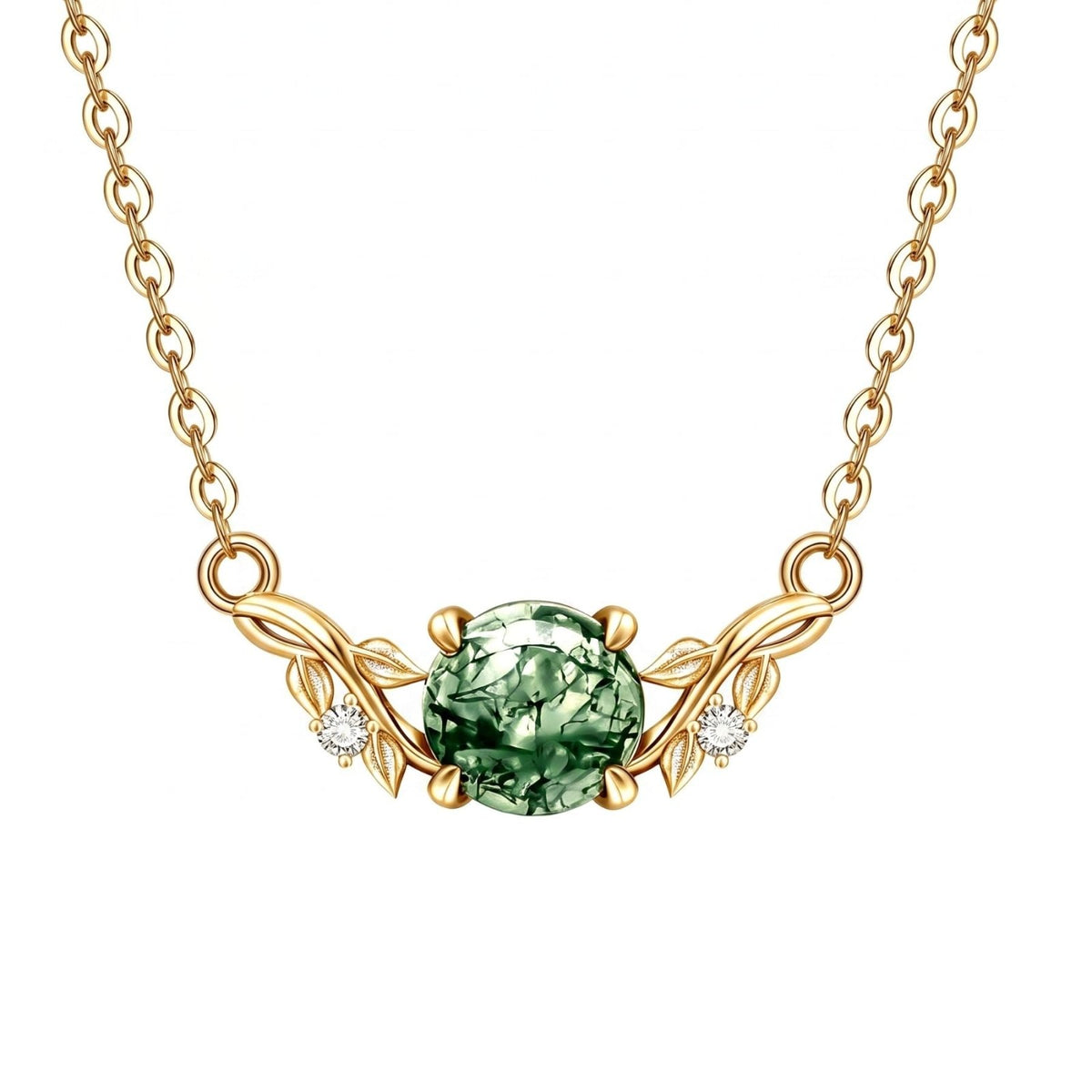 Collier agate verte pour femme, en argent 925, motif floral