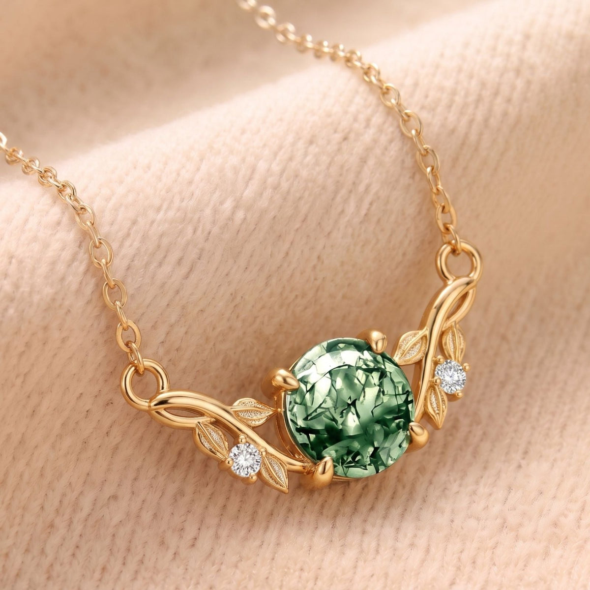 Collier agate verte pour femme, en argent 925, motif floral