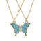 Collier amitié, avec pendentif papillon magnétique, en acier inoxydable et émail