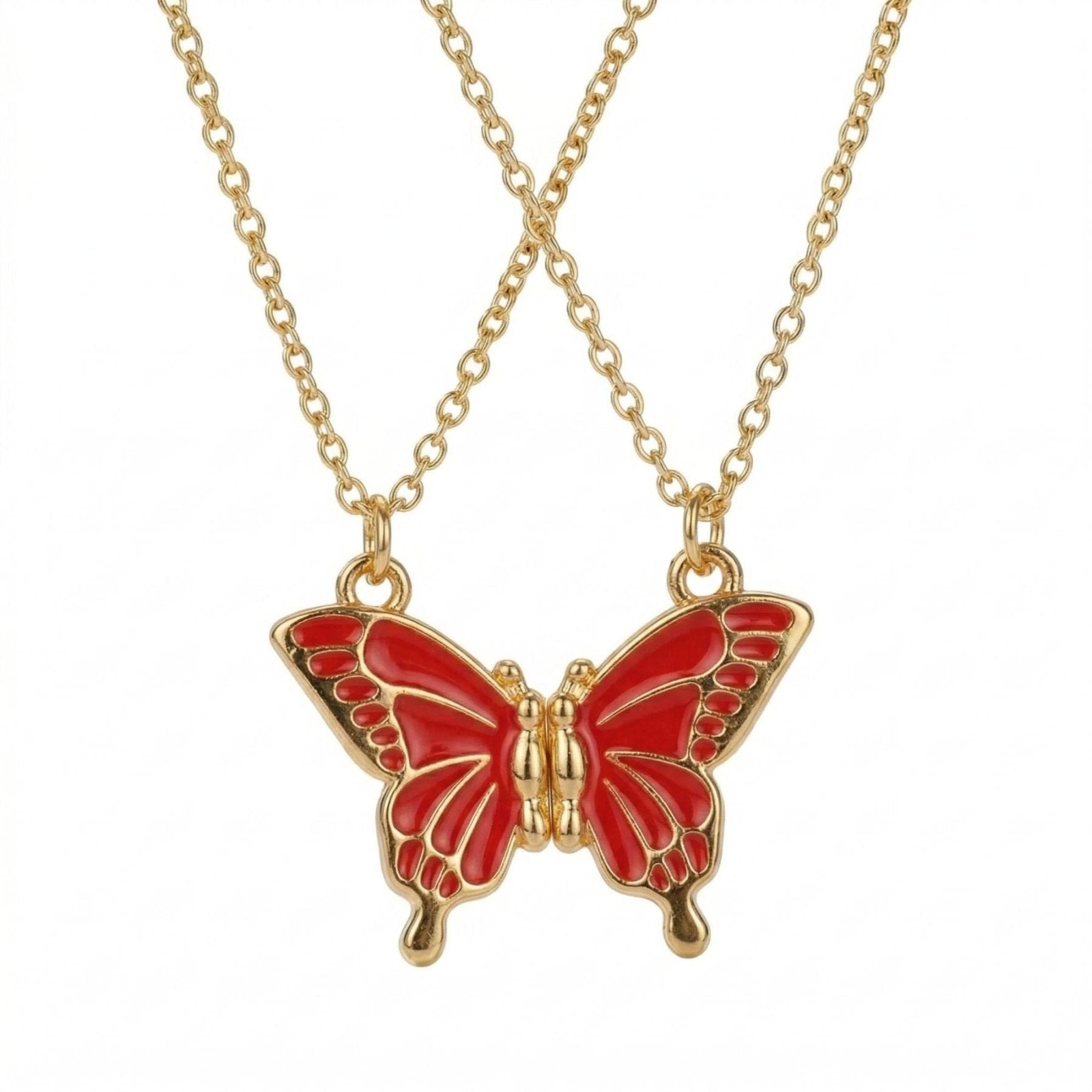 Collier amitié, avec pendentif papillon magnétique, en acier inoxydable et émail