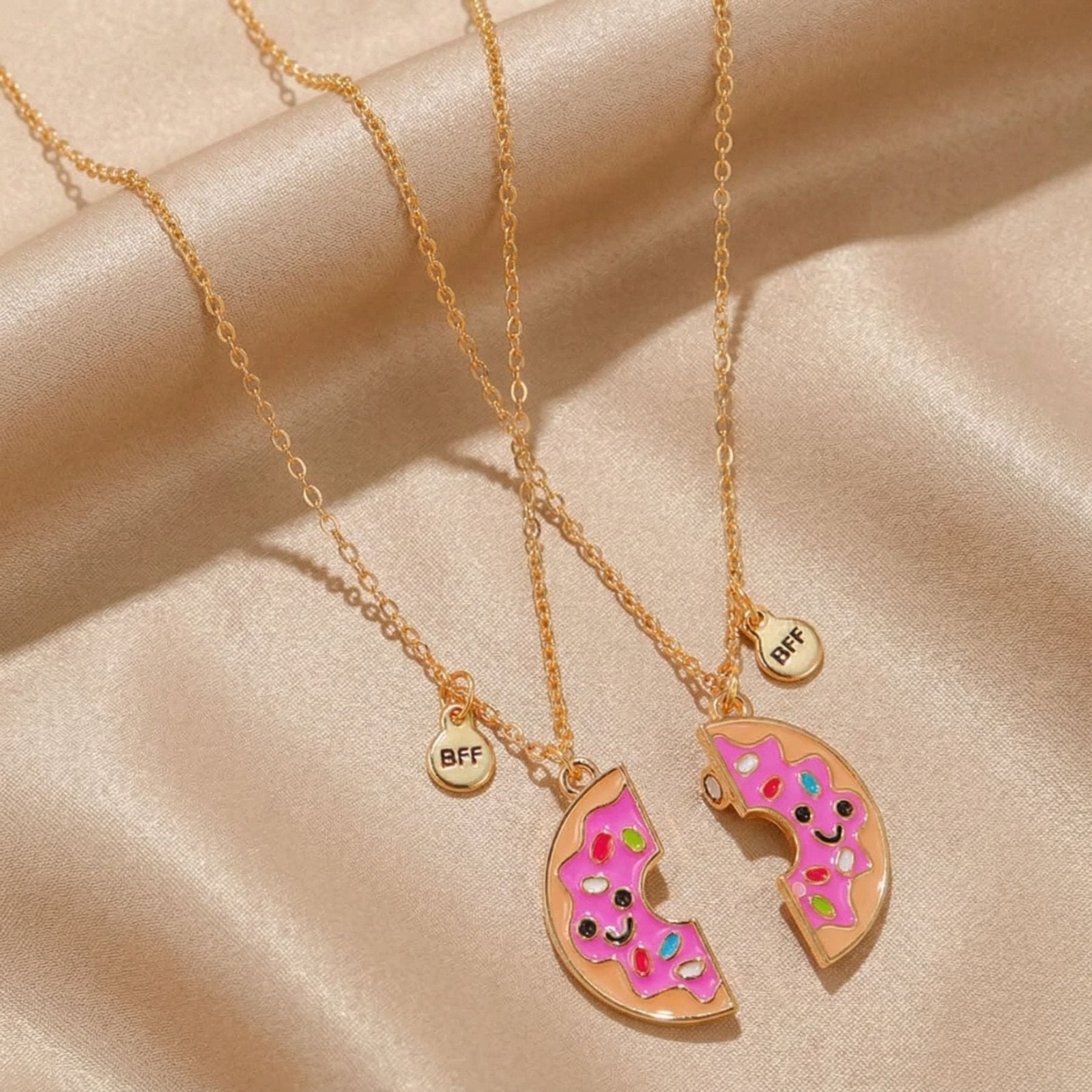 Collier amitié BFF, avec pendentif donut de dessin animé, en alliage et résine
