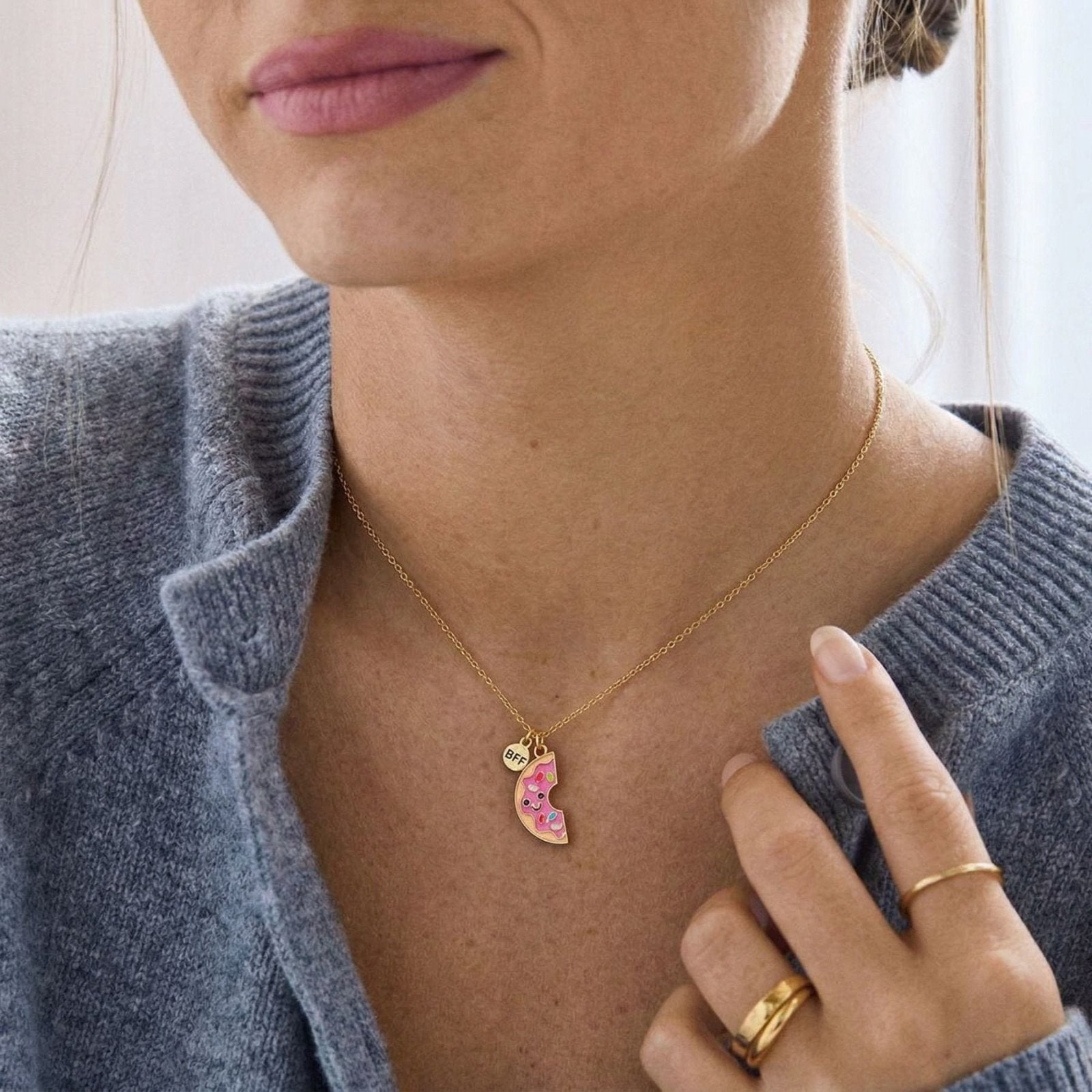 Collier amitié BFF, avec pendentif donut de dessin animé, en alliage et résine