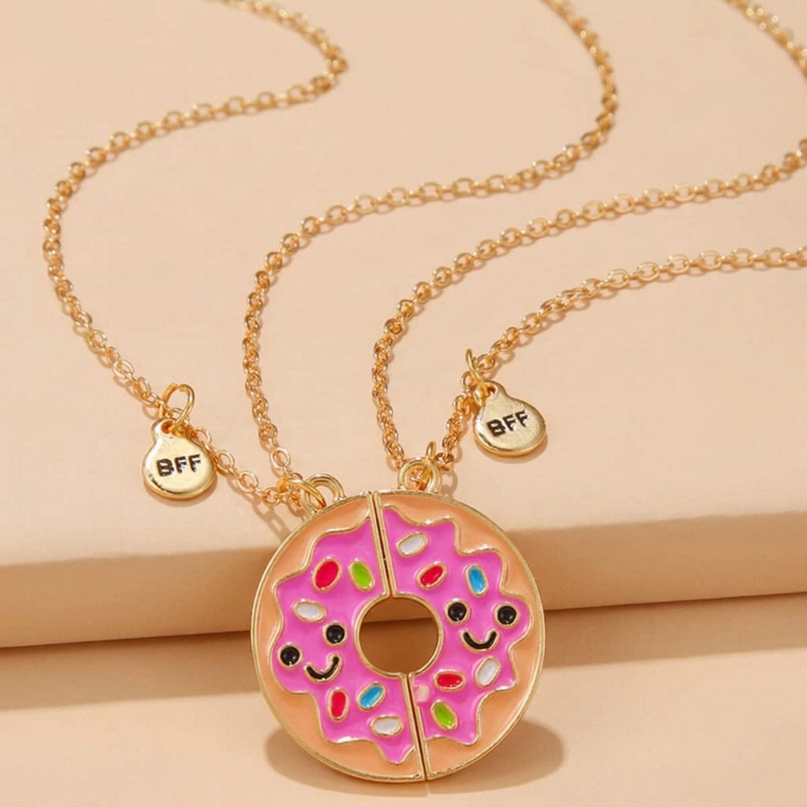 Collier amitié BFF, avec pendentif donut de dessin animé, en alliage et résine