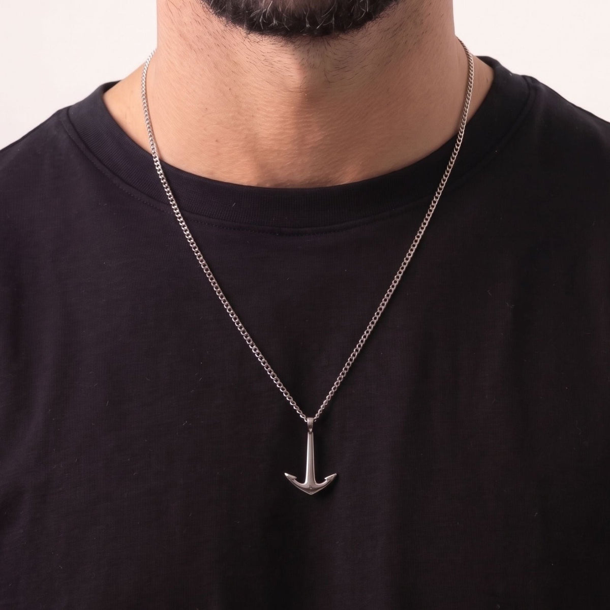 Collier ancre marine pour homme en acier inoxydable argenté, pendentif minimaliste au design nautique