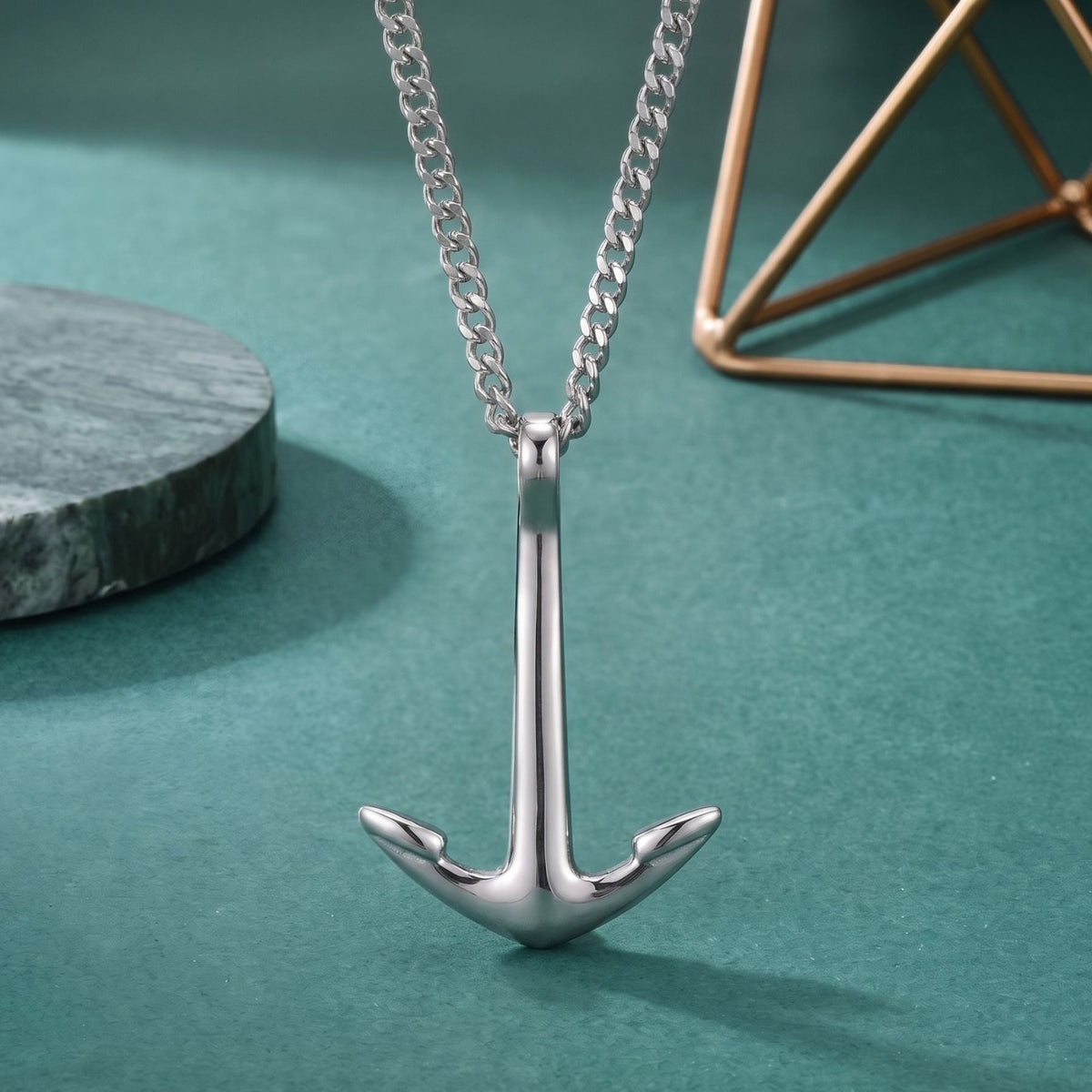 Collier ancre marine pour homme en acier inoxydable argenté, pendentif minimaliste au design nautique