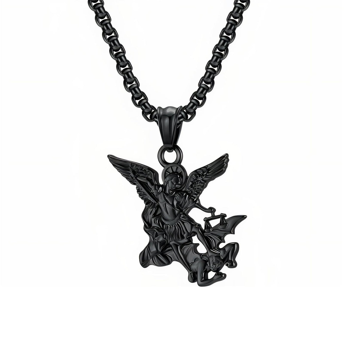Collier ange guerrier ailé pour homme, en acier inoxydable, style religieux