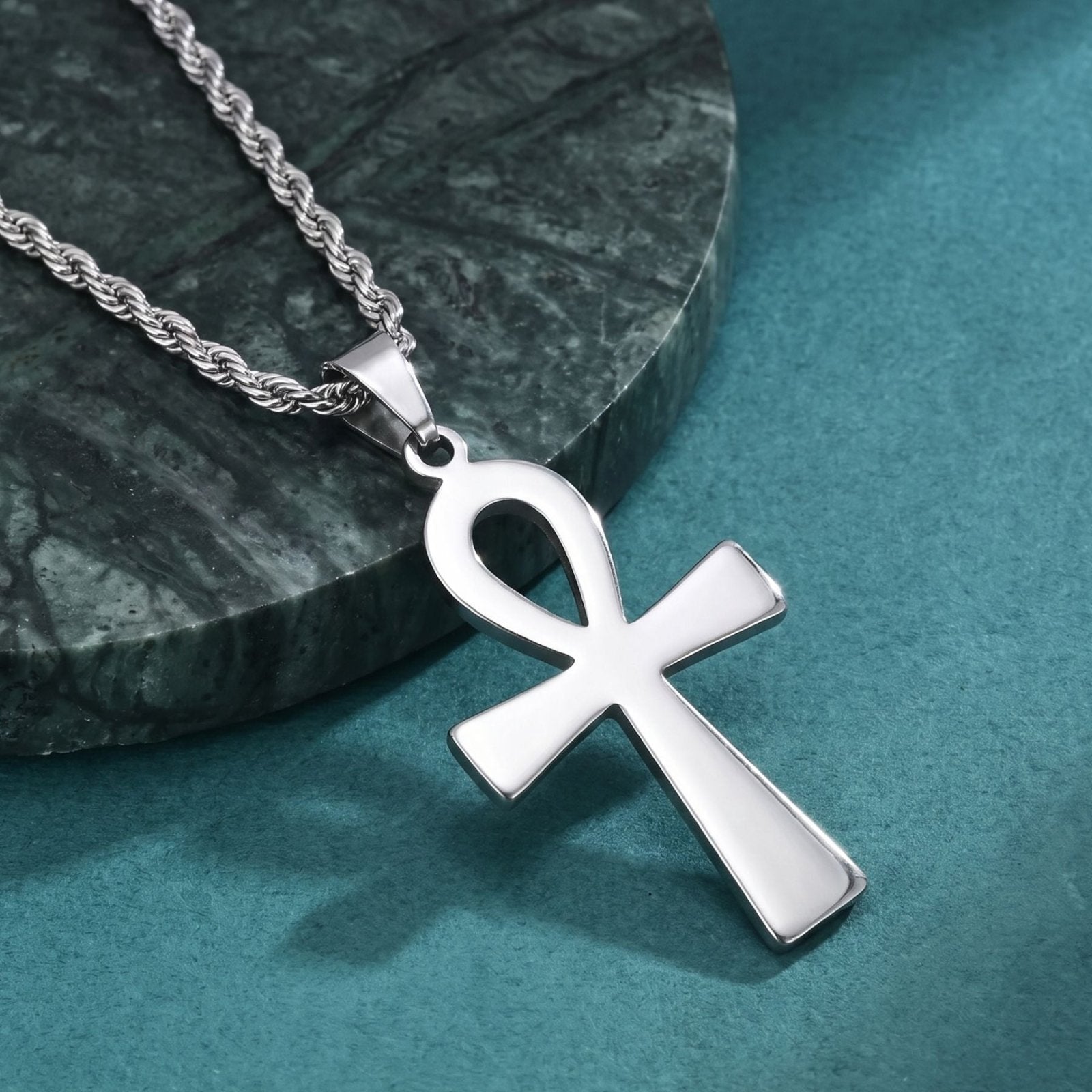 Collier ankh argent pour homme, en acier inoxydable, style égyptien