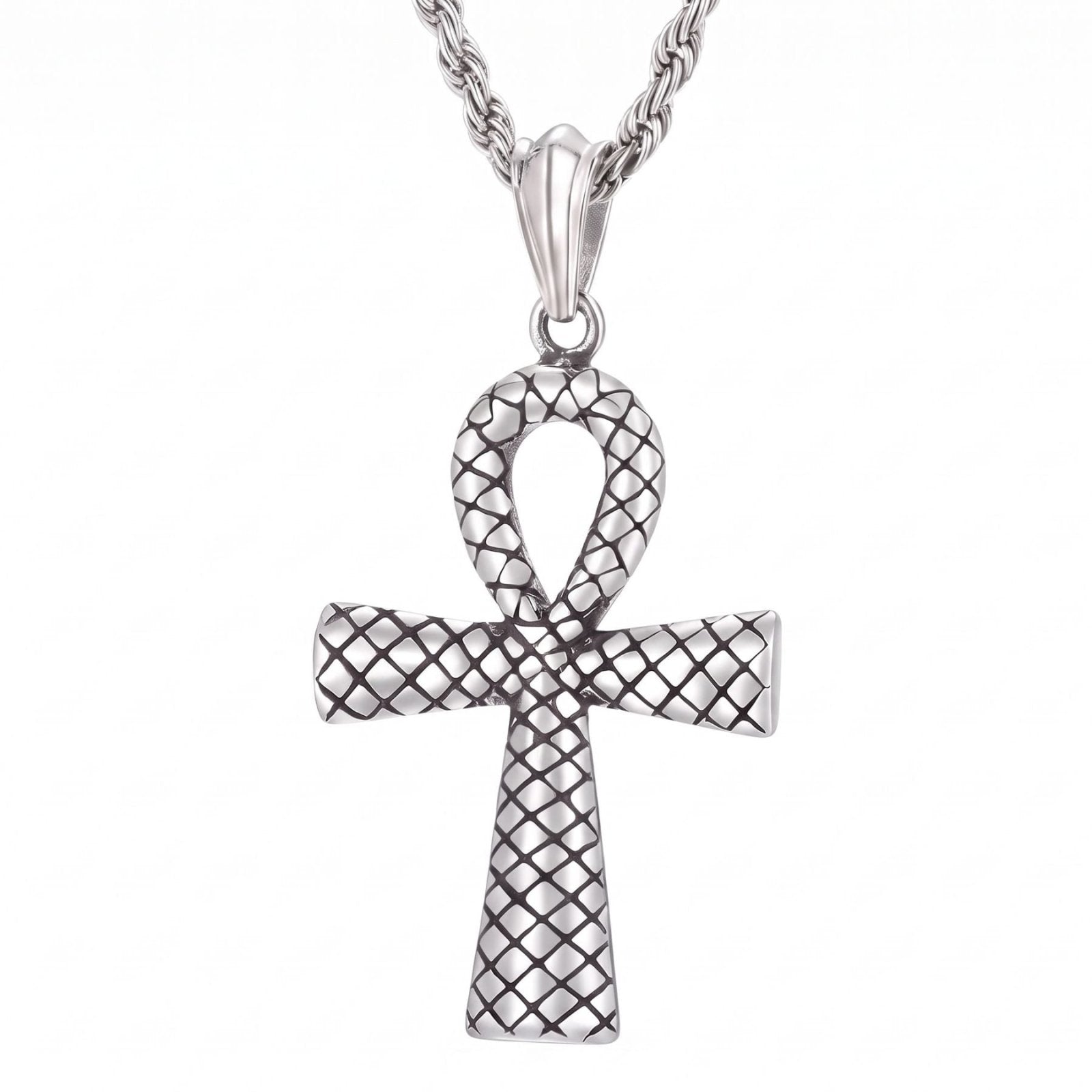 Collier ankh argent pour homme, en acier inoxydable, style égyptien