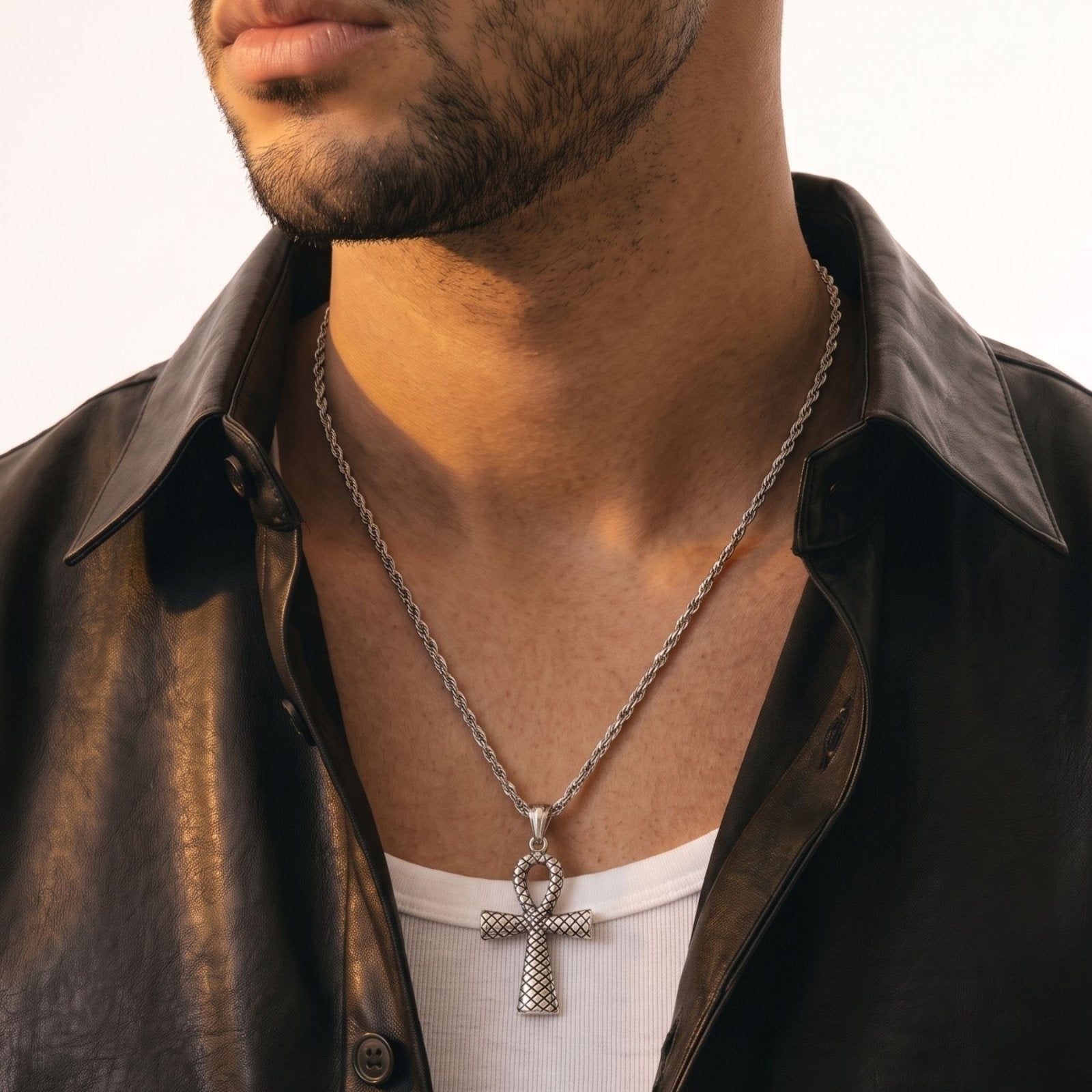 Collier ankh argent pour homme, en acier inoxydable, style égyptien