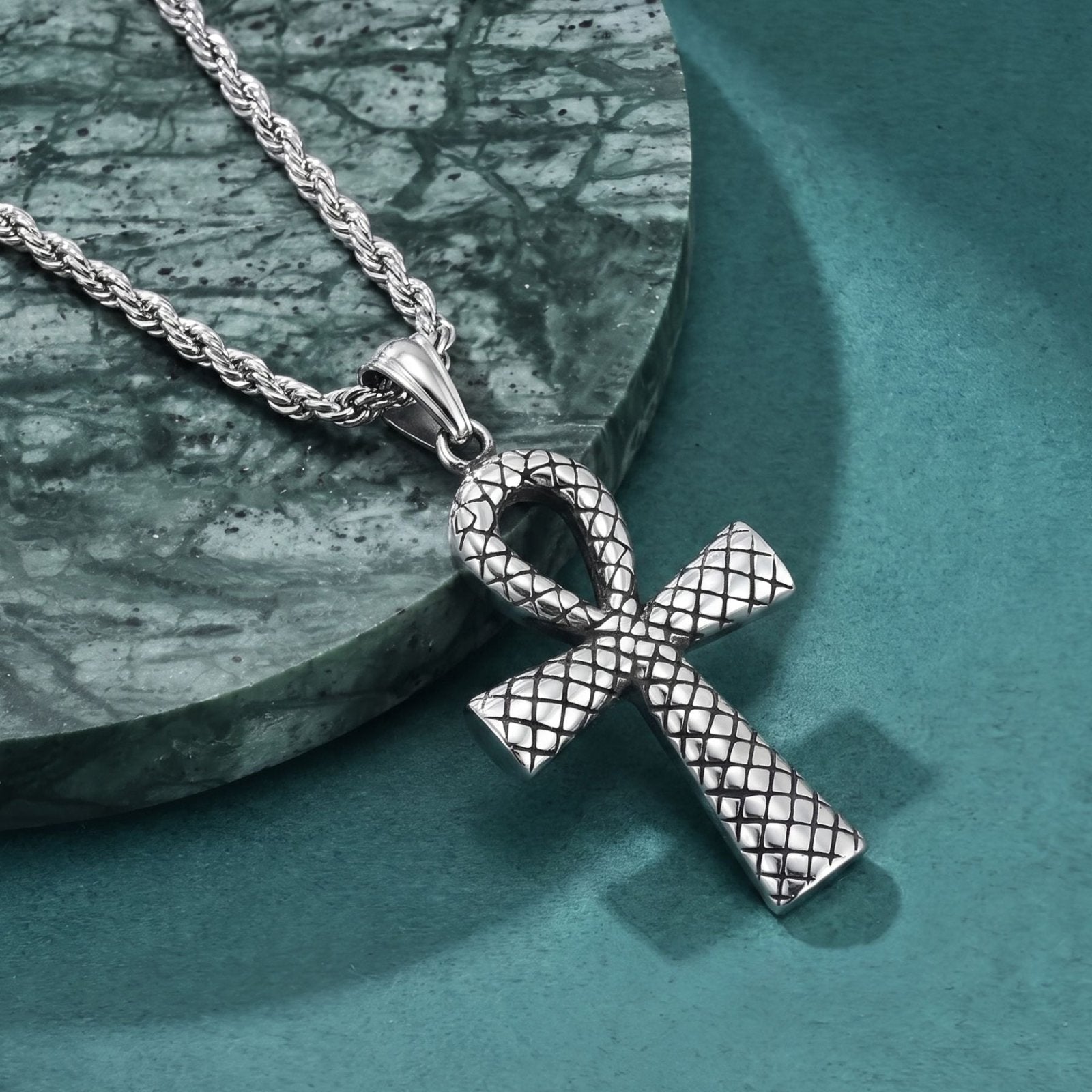 Collier ankh argent pour homme, en acier inoxydable, style égyptien