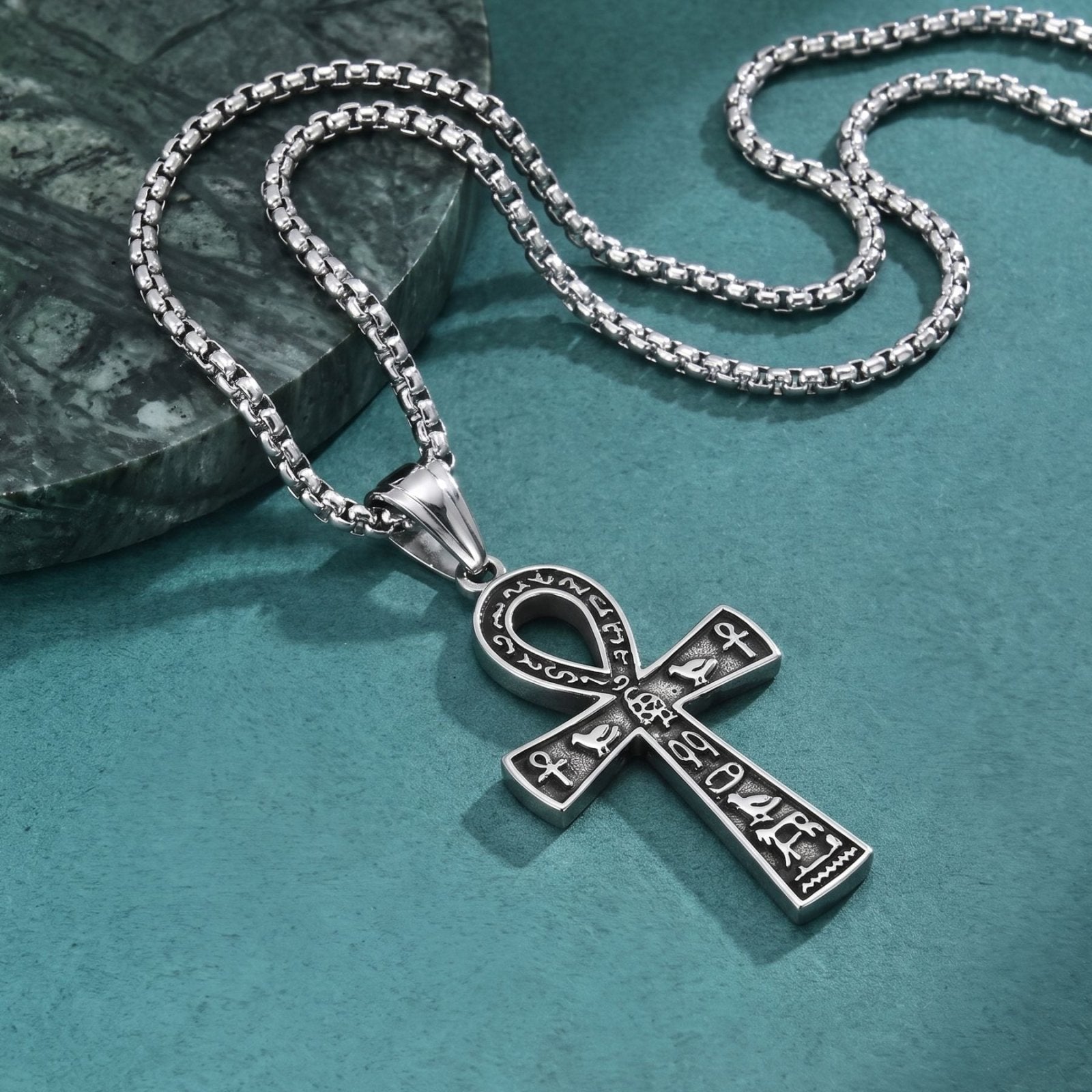 Collier ankh pour homme, en acier inoxydable doré, style égyptien