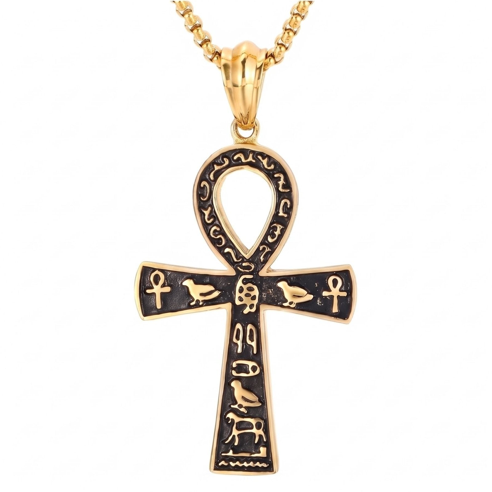 Collier ankh pour homme, en acier inoxydable doré, style égyptien
