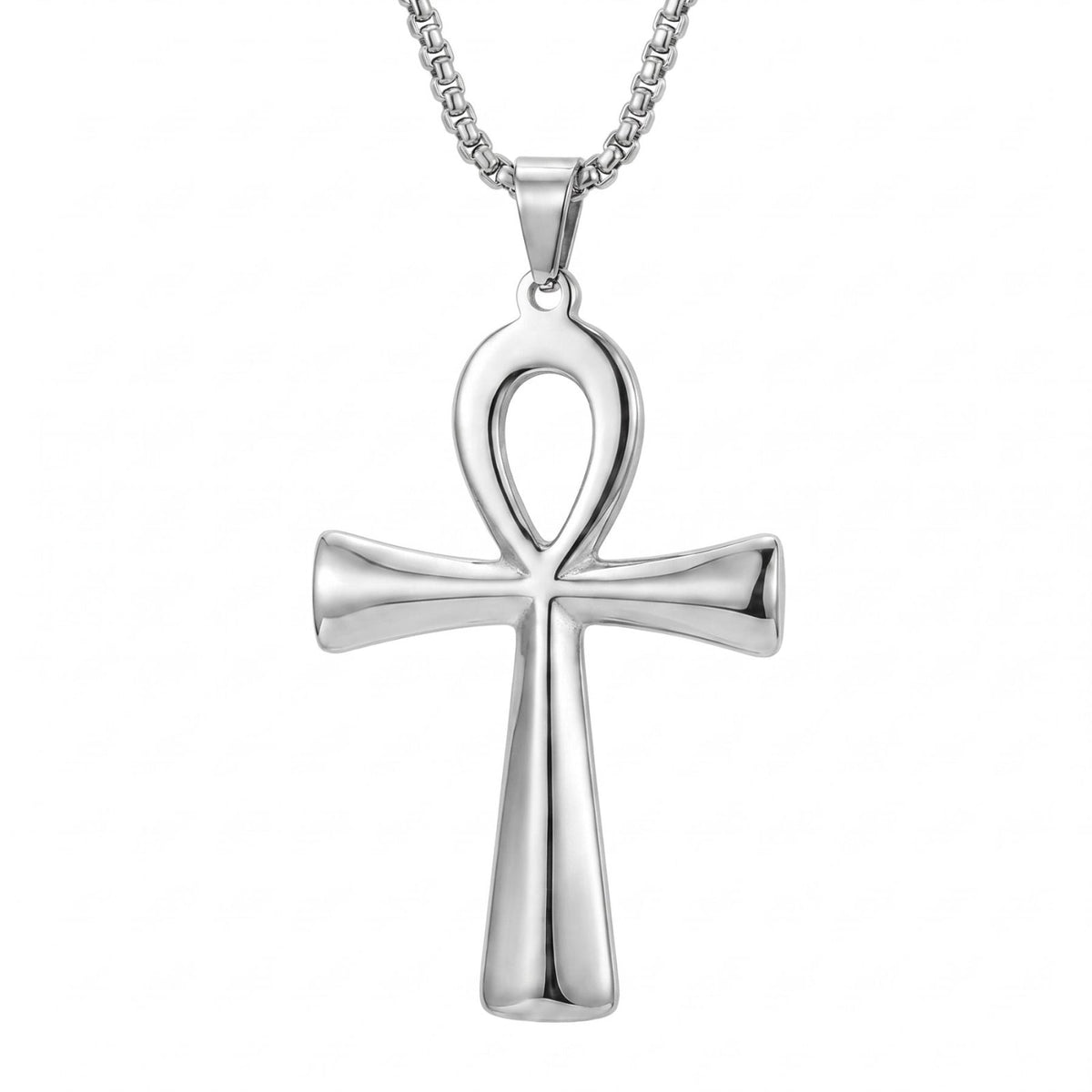 Collier ankh unisexe, en acier inoxydable, avec pendentif croix égyptienne