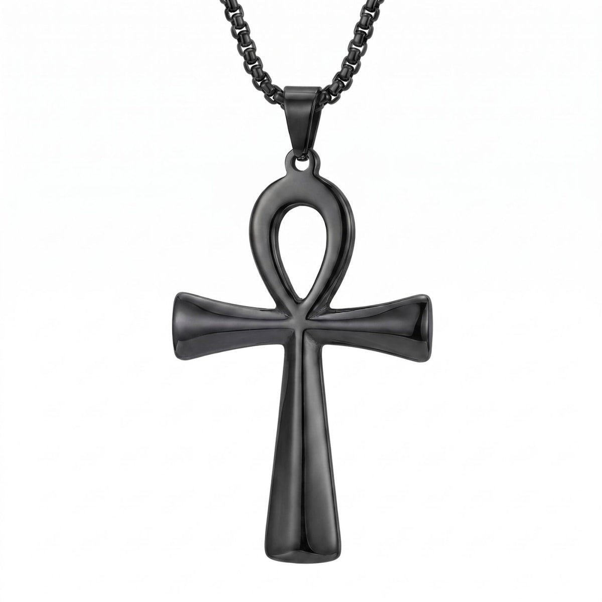 Collier ankh unisexe, en acier inoxydable, avec pendentif croix égyptienne