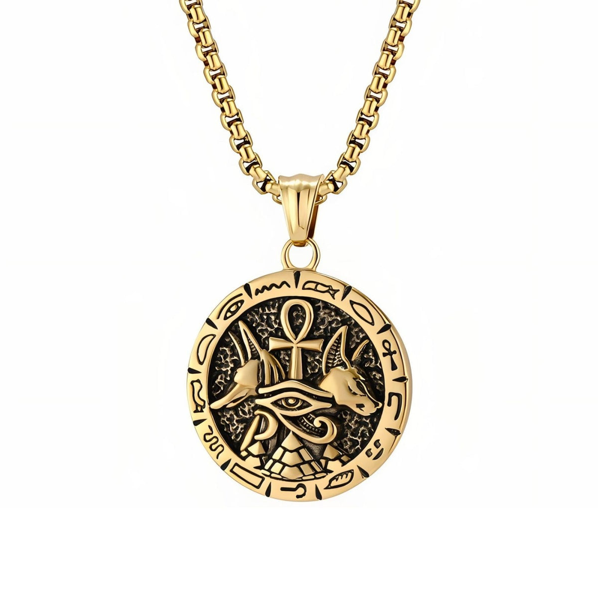 Collier Anubis avec croix Ankh pour homme, en acier inoxydable, inspiré de l’Égypte antique