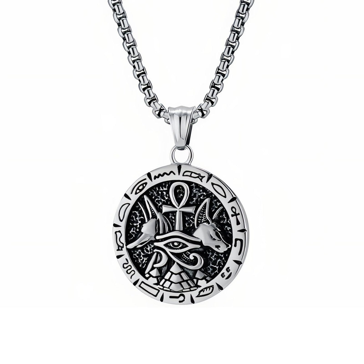 Collier Anubis avec croix Ankh pour homme, en acier inoxydable, inspiré de l’Égypte antique