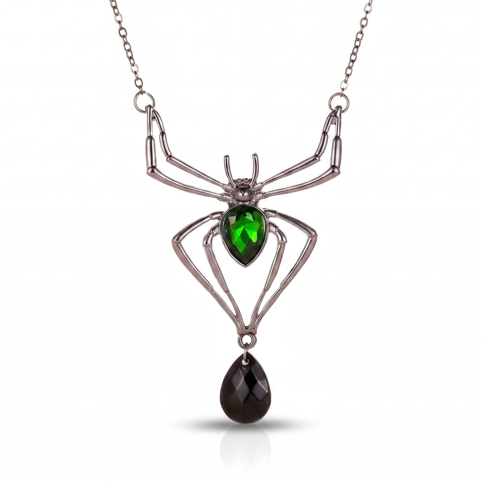 Collier araignée gothique pour femme, en alliage de zinc, avec pierre verte