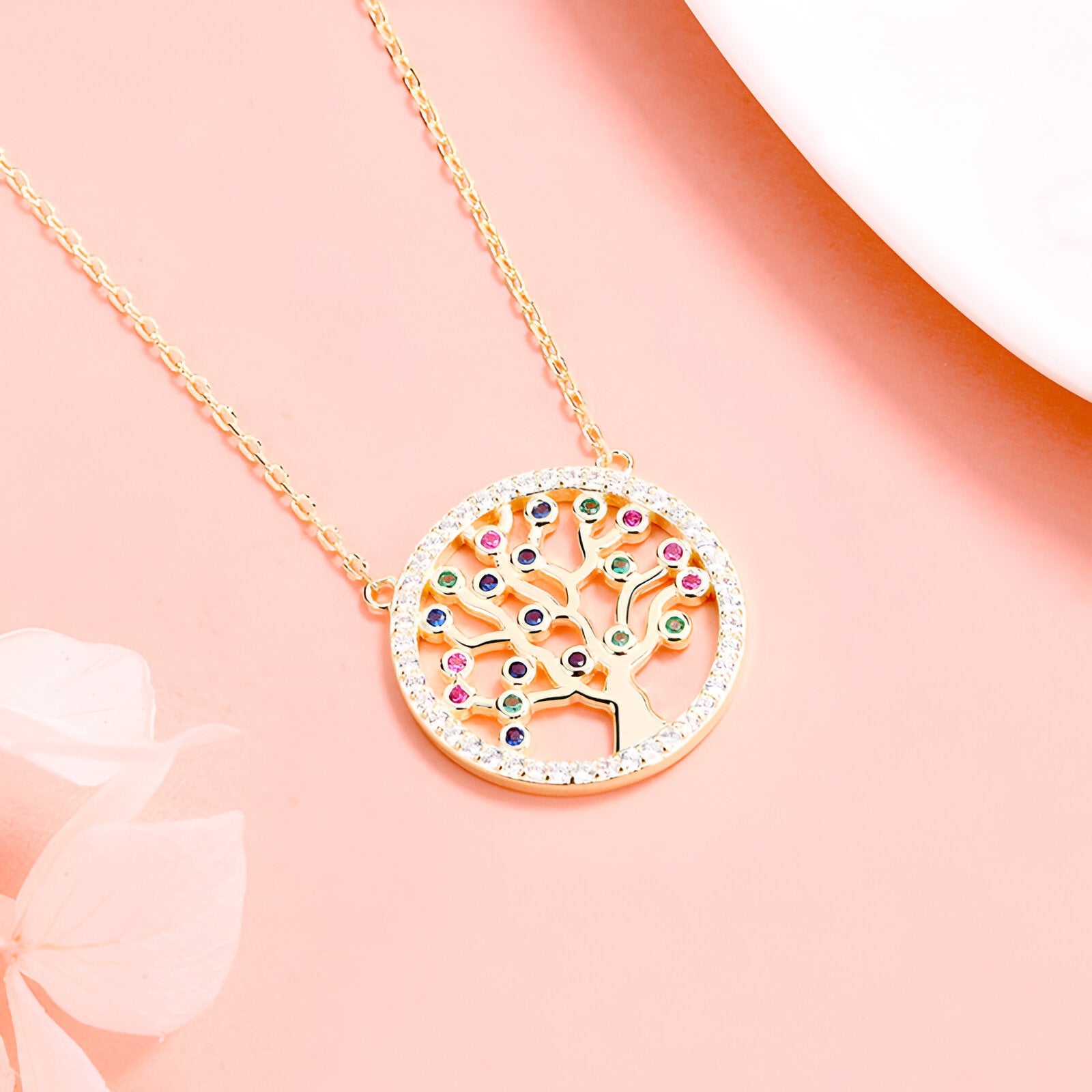 Collier arbre de vie en argent 925, pendentif rond serti de cristaux multicolores, chaîne fine pour femme, modèle Naya