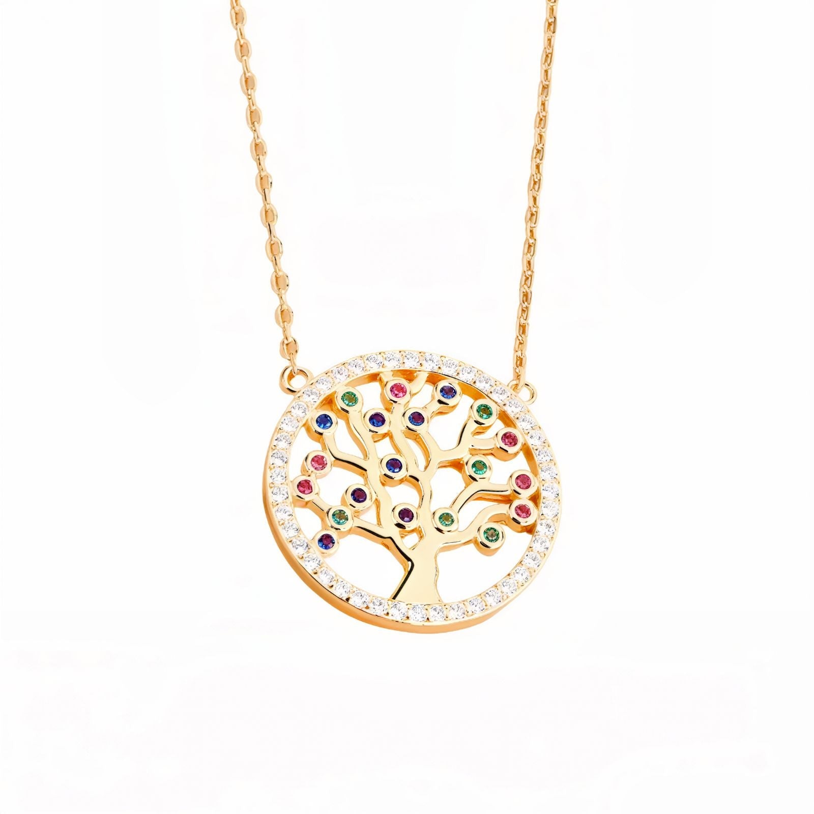 Collier arbre de vie en argent 925, pendentif rond serti de cristaux multicolores, chaîne fine pour femme, modèle Naya