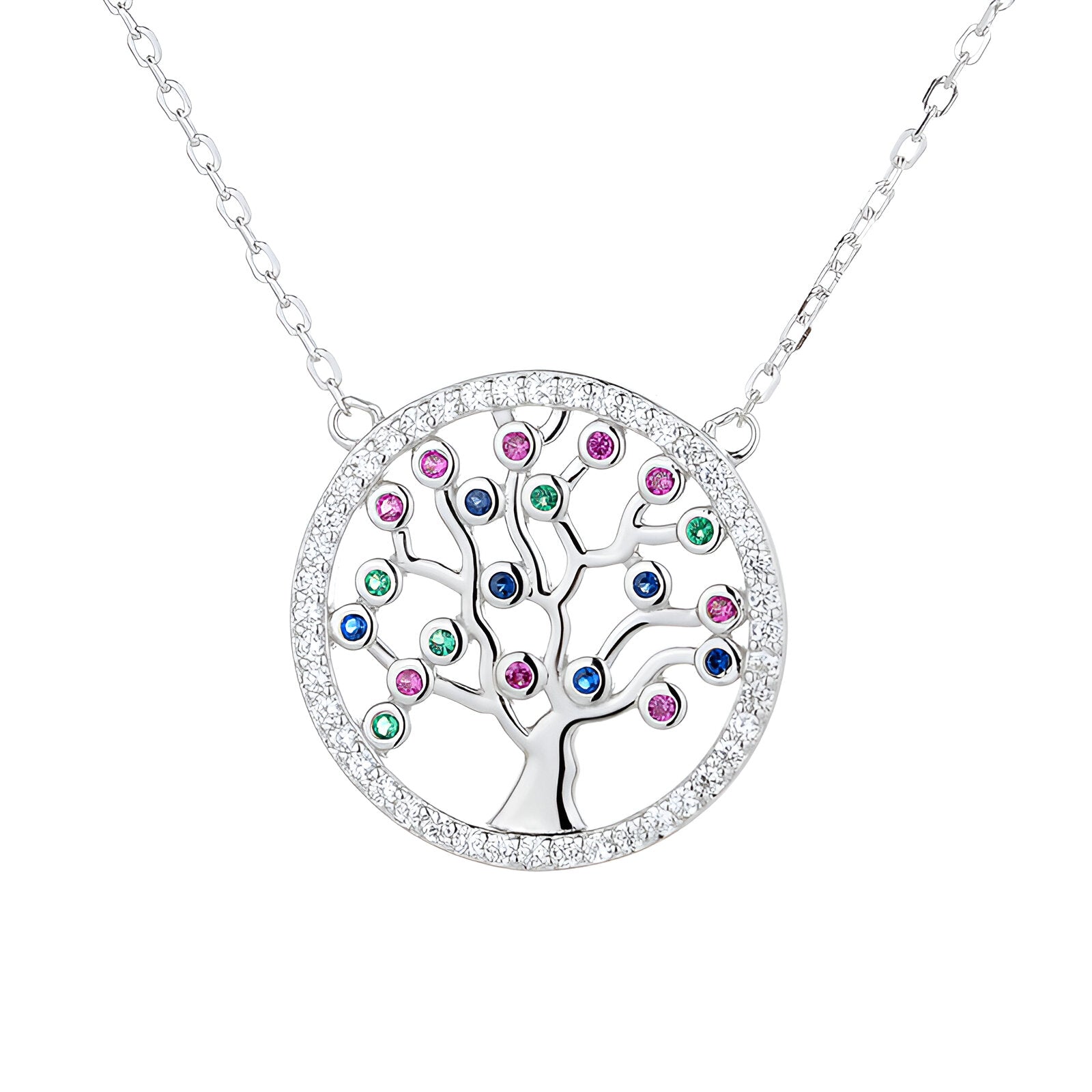 Collier arbre de vie en argent 925, pendentif rond serti de cristaux multicolores, chaîne fine pour femme, modèle Naya