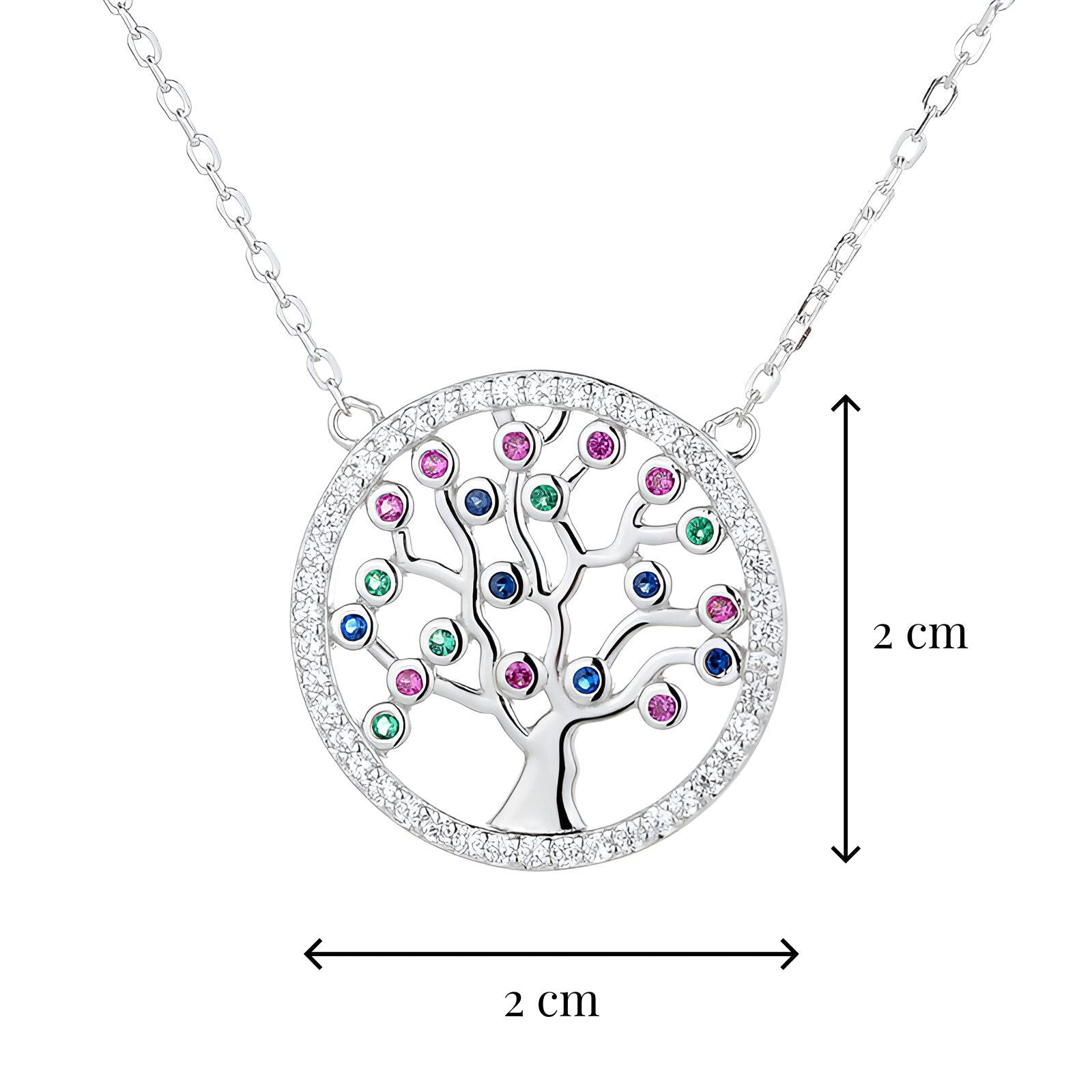 Collier arbre de vie en argent 925, pendentif rond serti de cristaux multicolores, chaîne fine pour femme, modèle Naya