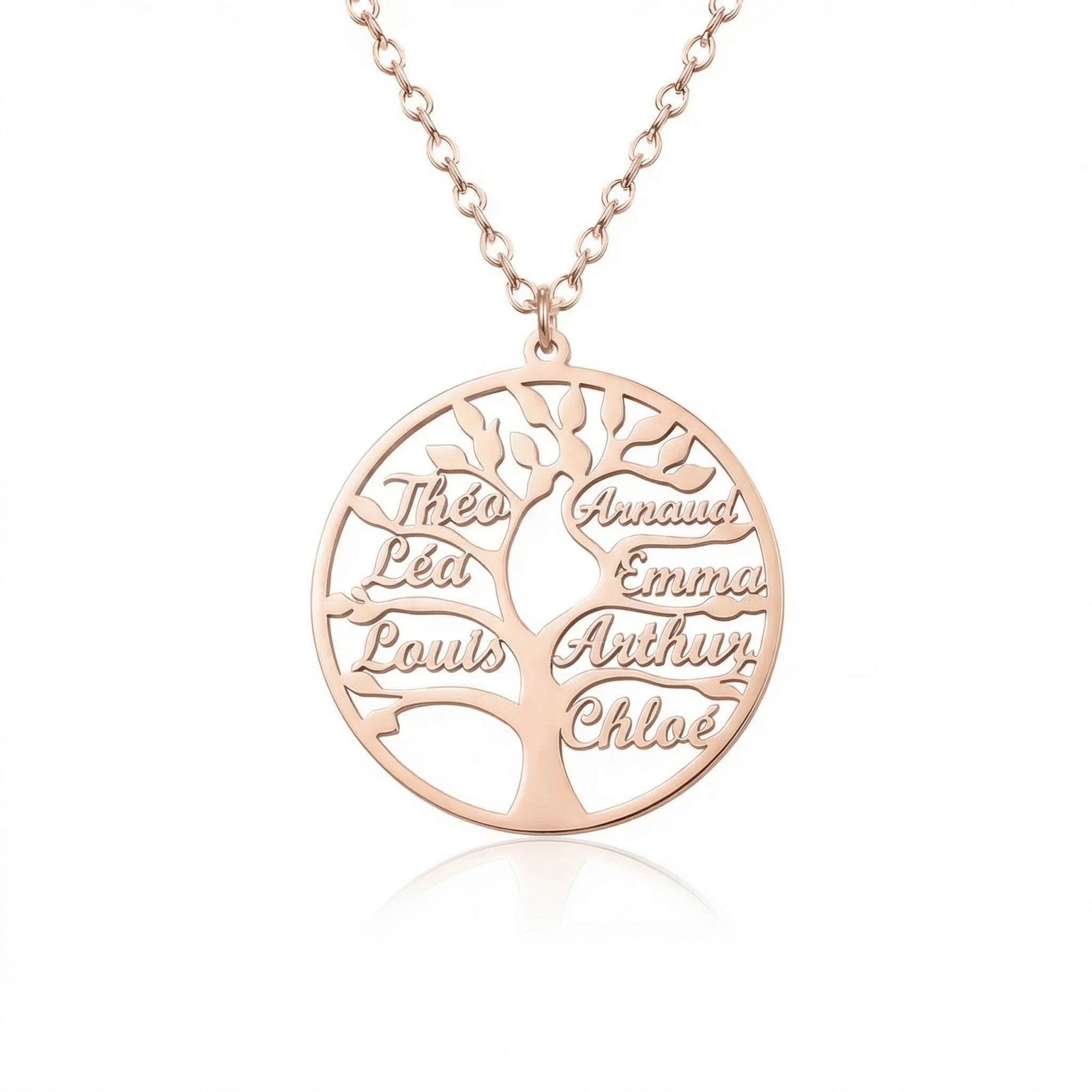 Collier arbre de vie familial, personnalisable avec prénoms, en acier inoxydable